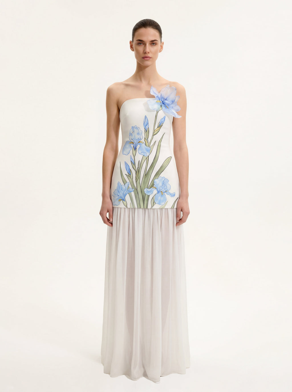 Floral One Shoulder Maxi Dress - White