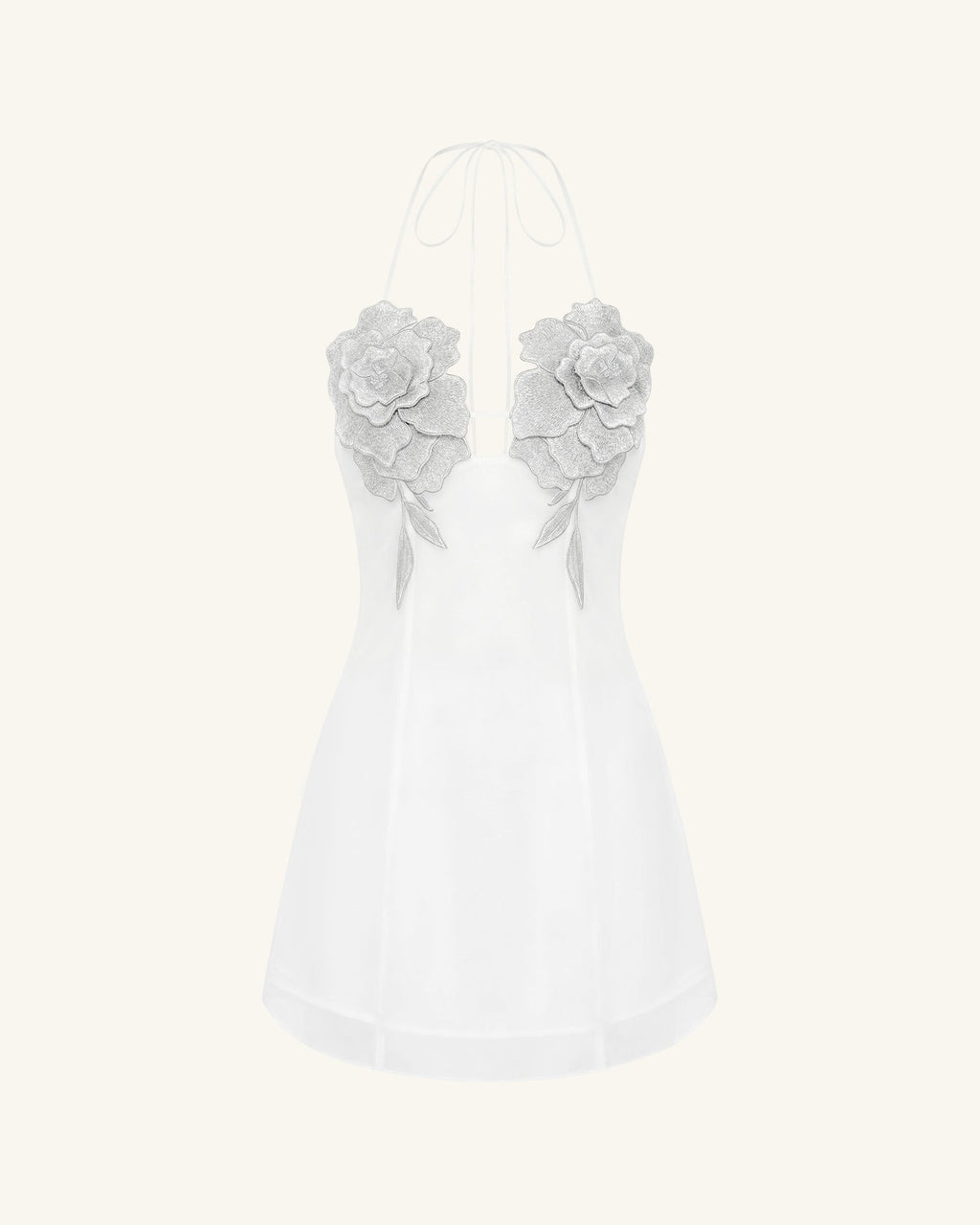 Flower Embroidered Mini Dress - White