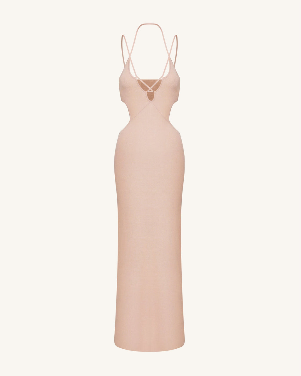 Ribbed Knit Cutout Maxi Dress - Pink