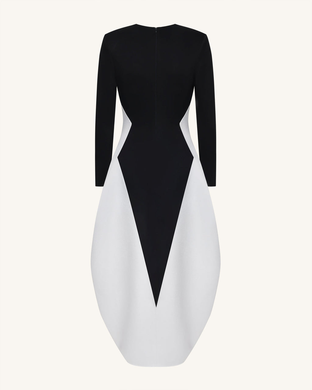 Monochrome Paneled Plunging V-Neck Long-Sleeve Maxi Dress - Black