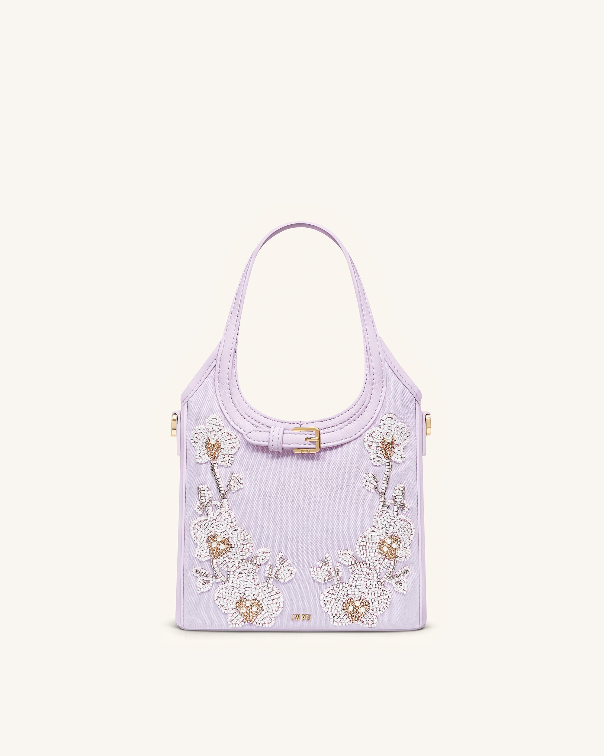 Brooke Mini Belted Embellished Orchid Beaded Top Handle Bag - Lavender