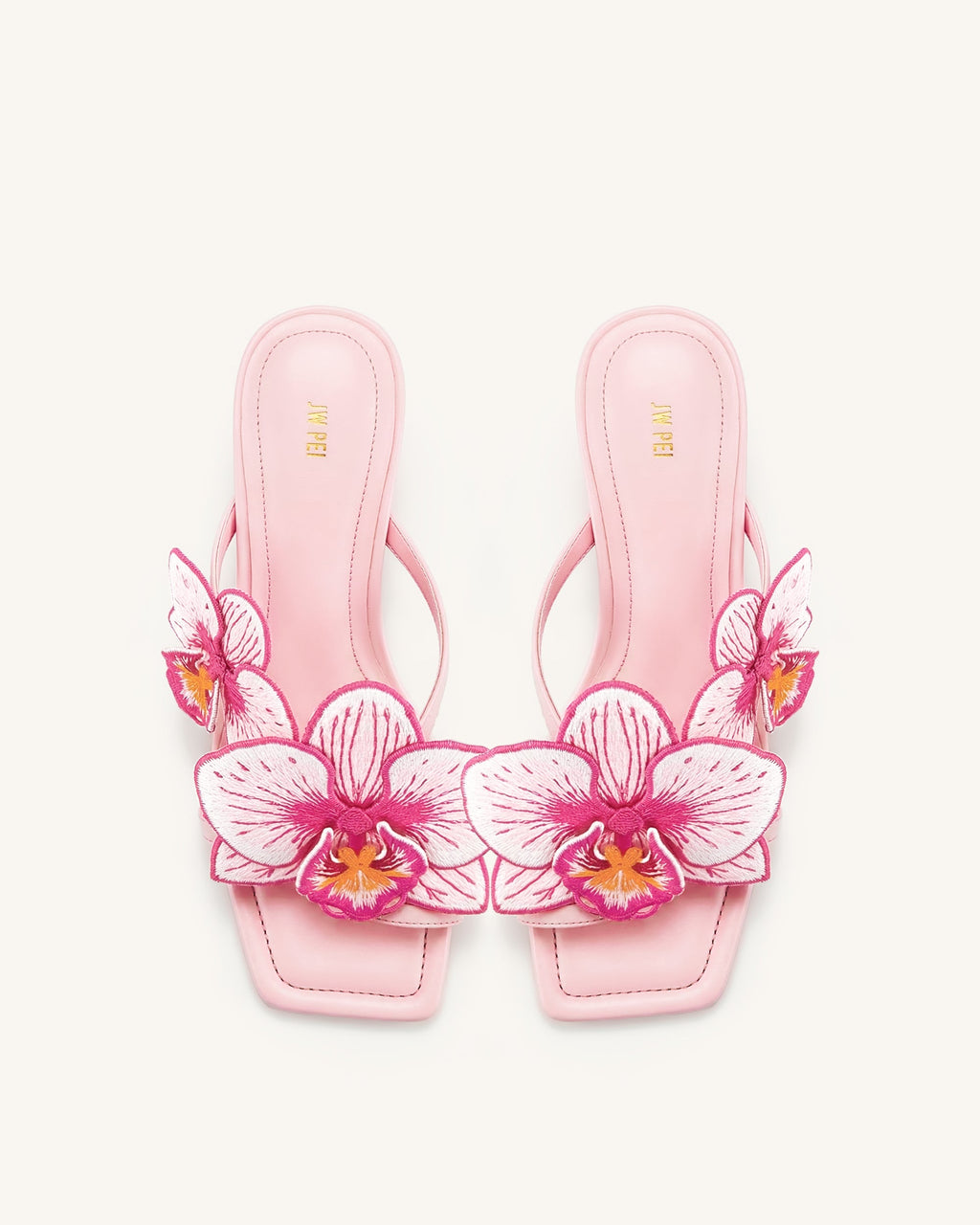 Serena Orchid Embroidered Toe Ring Heeled Sandals - Baby Pink