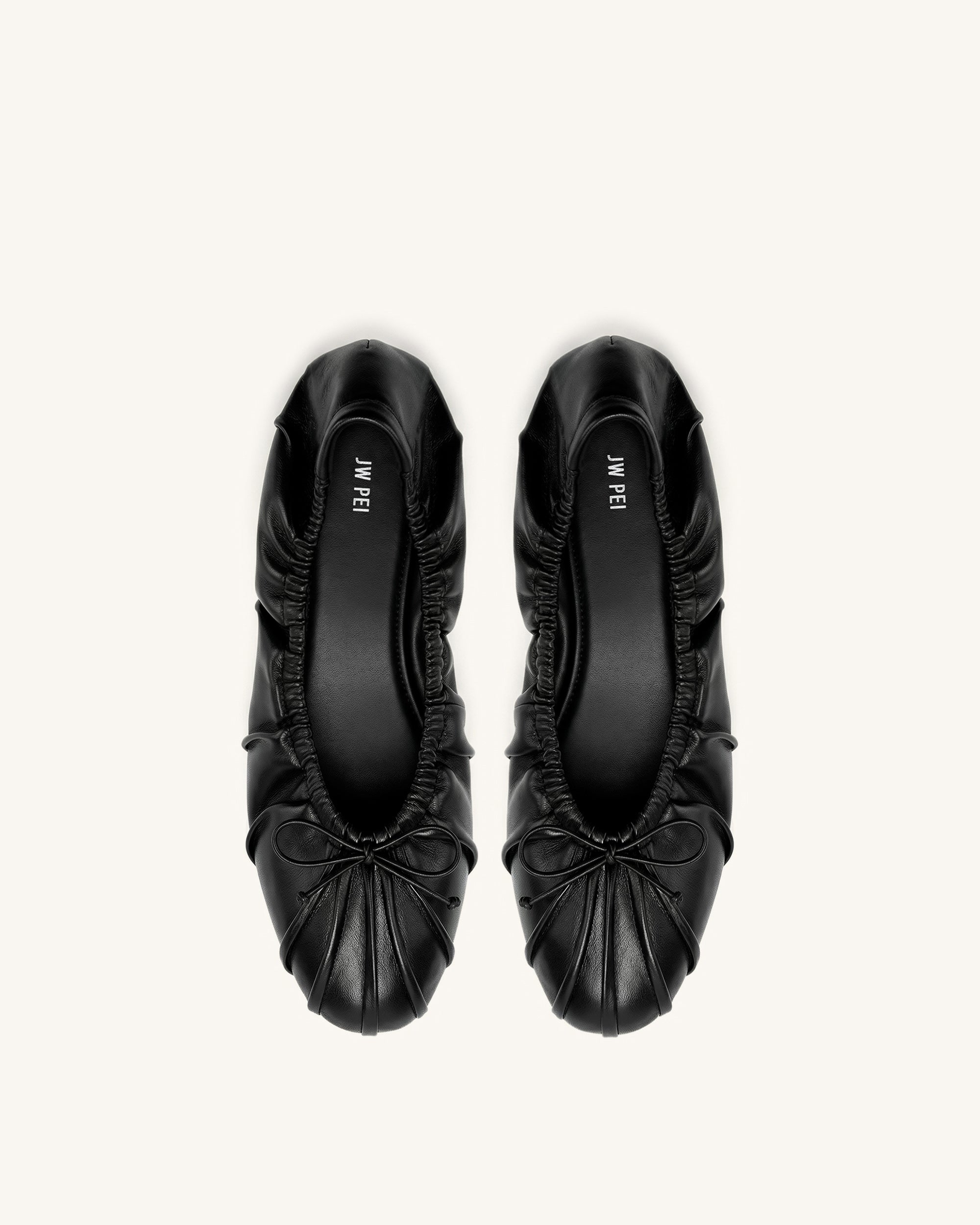 Solenne Ruched Drawstring Ballet Flats - Black