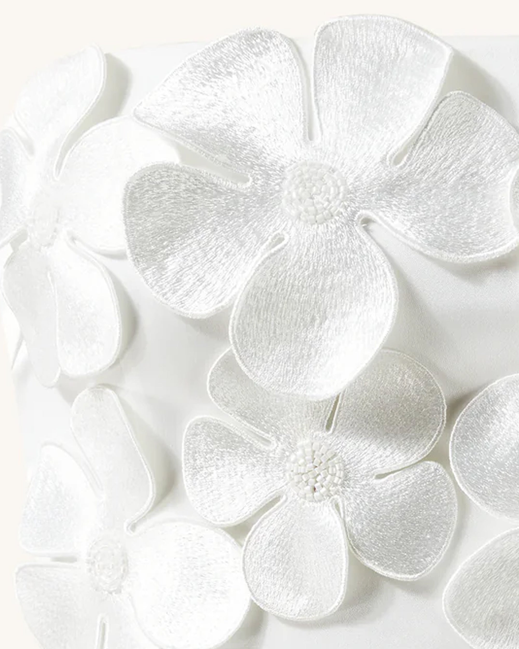 3D Floral Appliqué Satin Dress - White