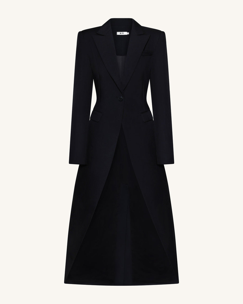 Structured Peak-Lapel Cutaway Maxi Blazer - Black