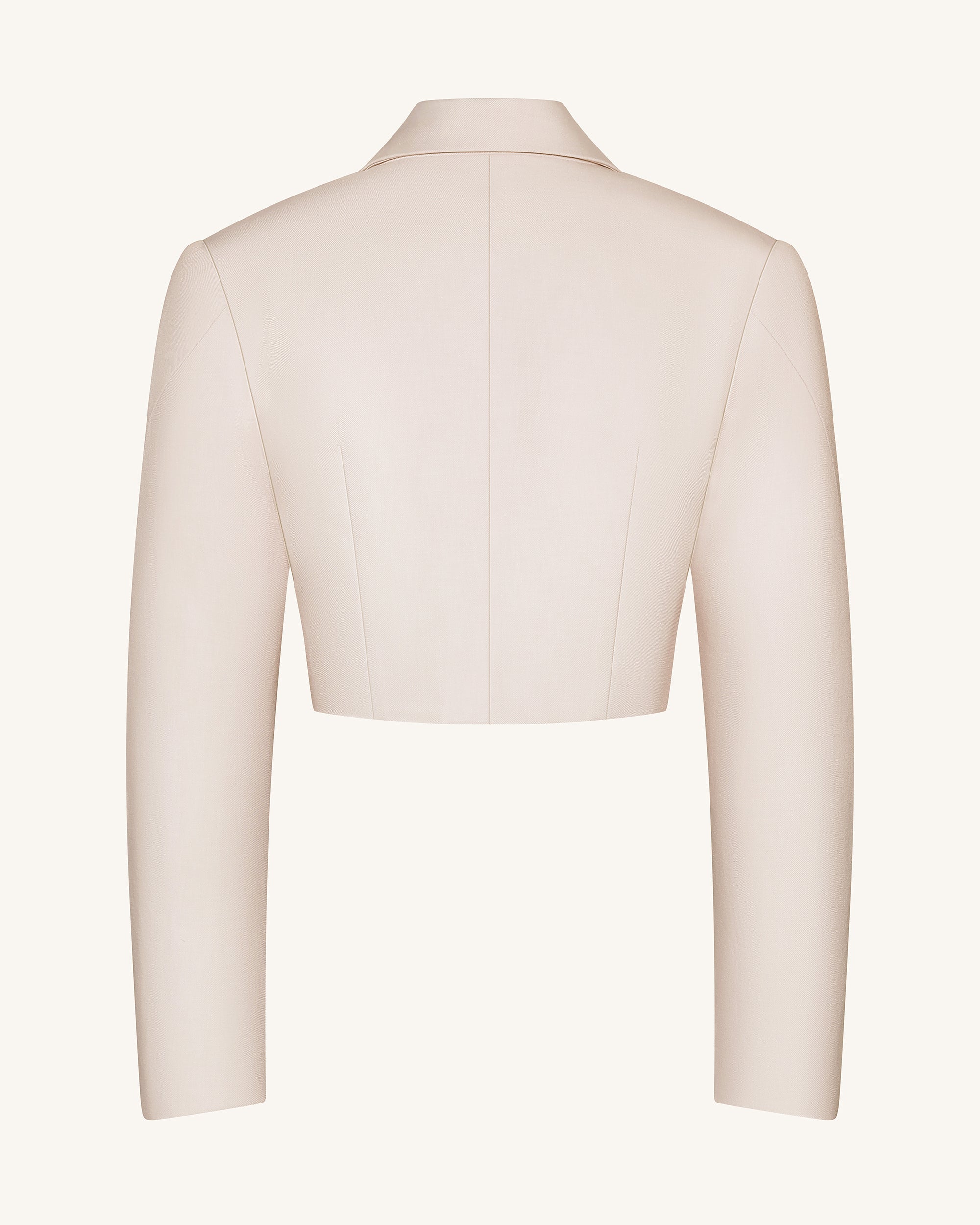 Structured Power-Shoulder Cropped Blazer - Beige