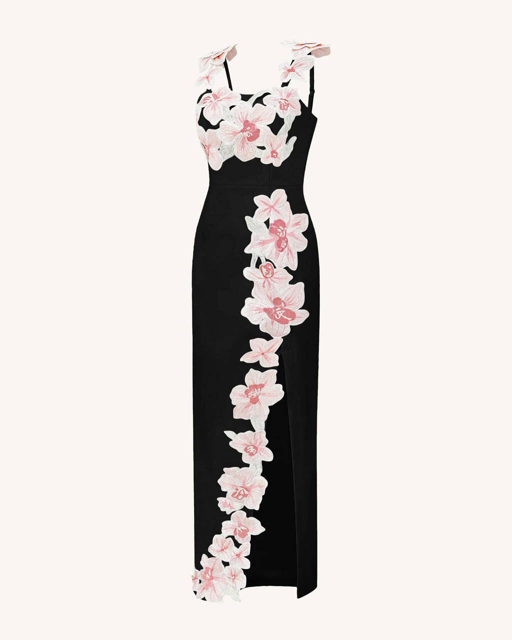 Flower Embroidered Dress - Black/Pink
