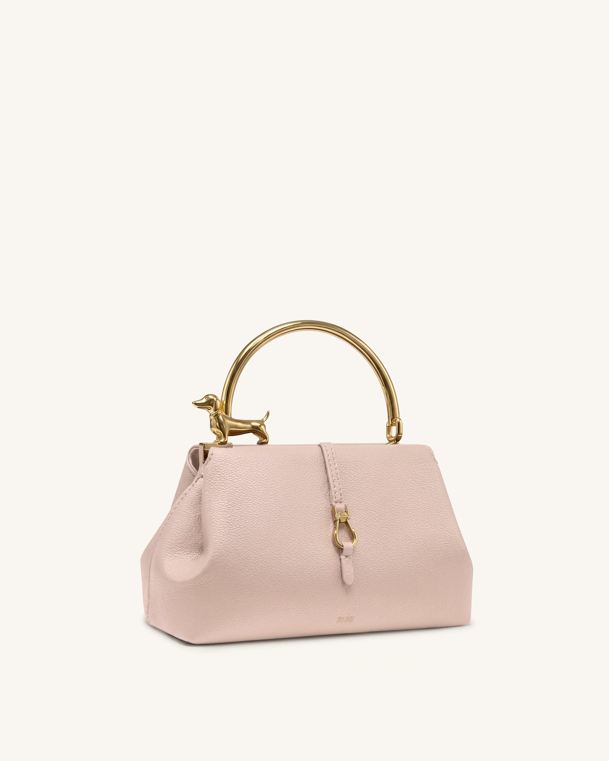 Bruna Dachshund Metal Handle Top Handle Bag - Light Pink