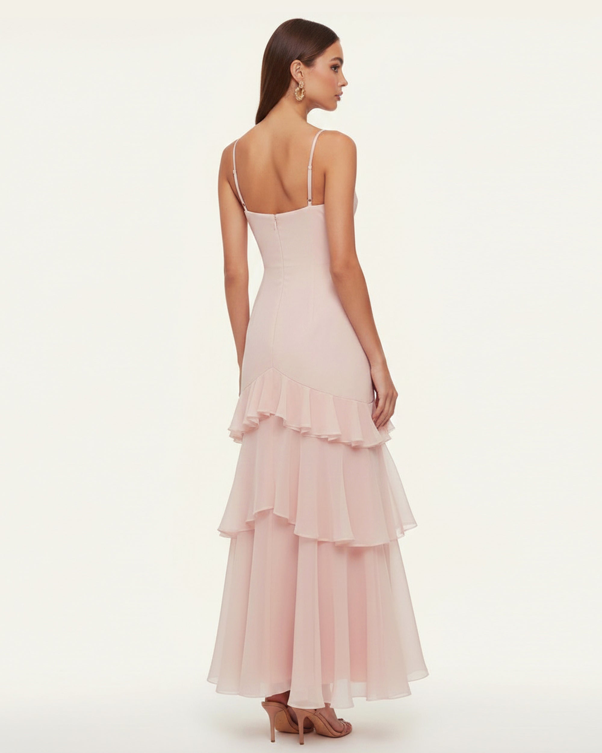 Orchid Embroidered Ruffled One-Shoulder Maxi Dress - Blush Pink