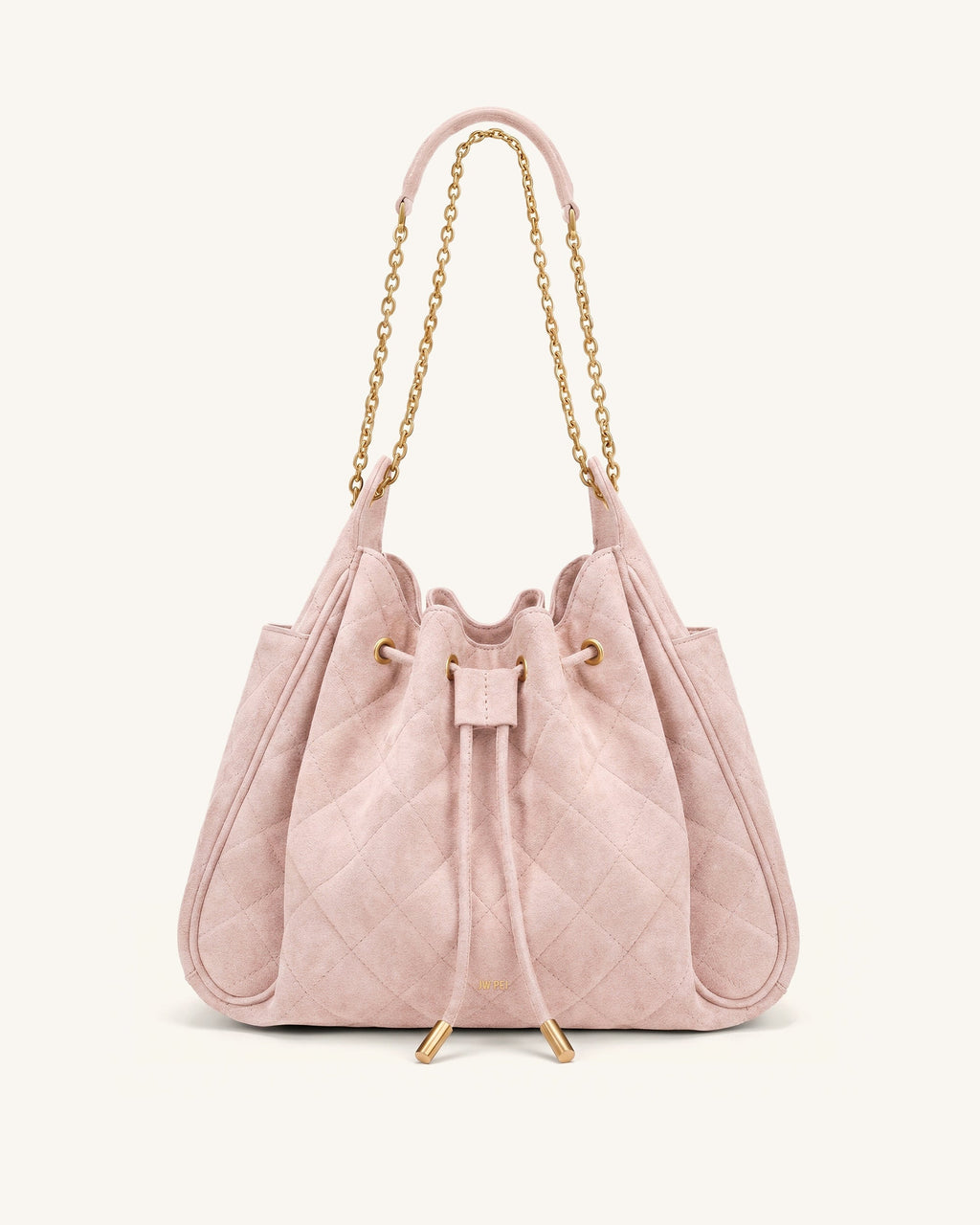 Rowan Faux Suede Quilted Chain Bucket Bag - Pink