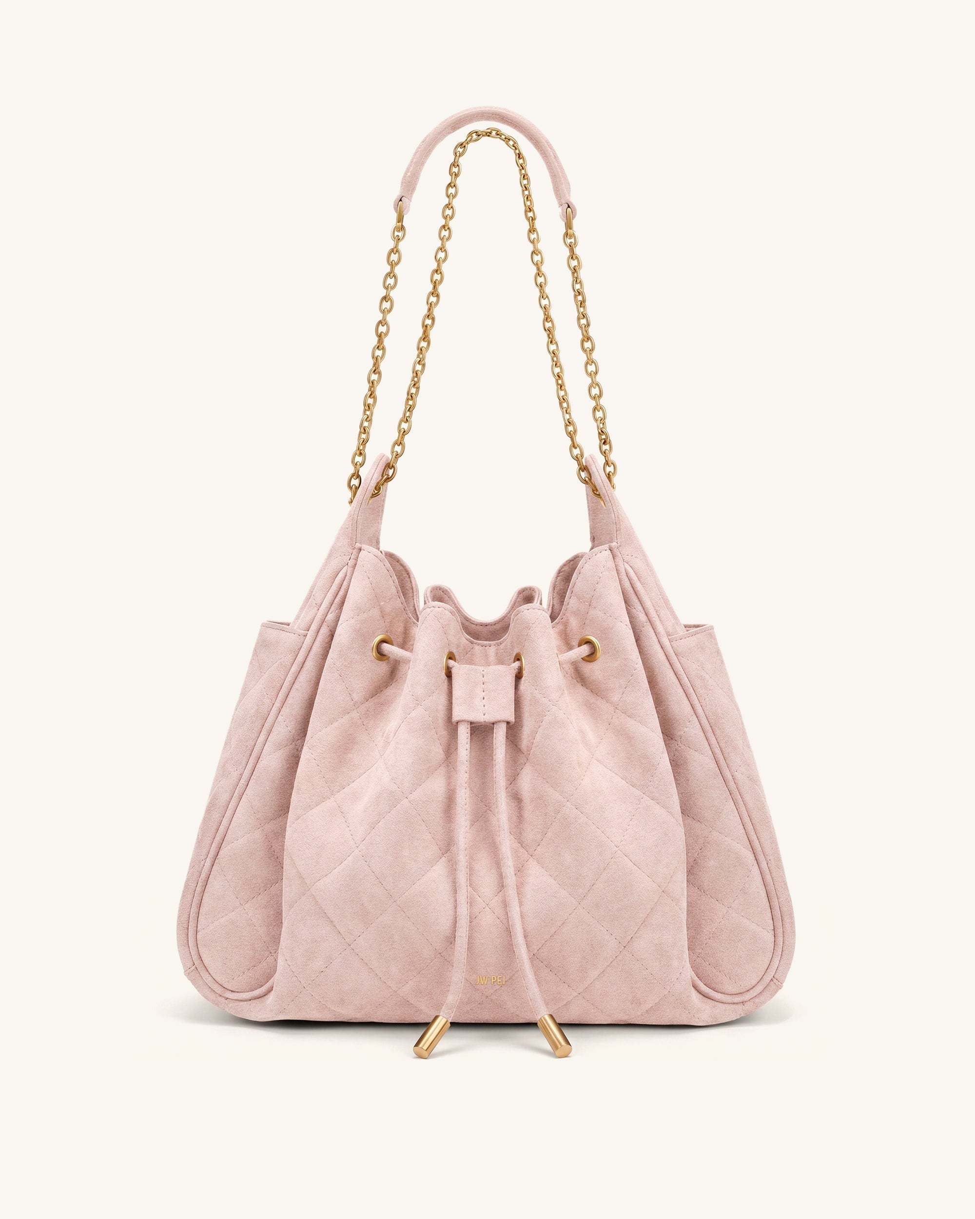 Rowan Faux Suede Quilted Chain Bucket Bag - Pink