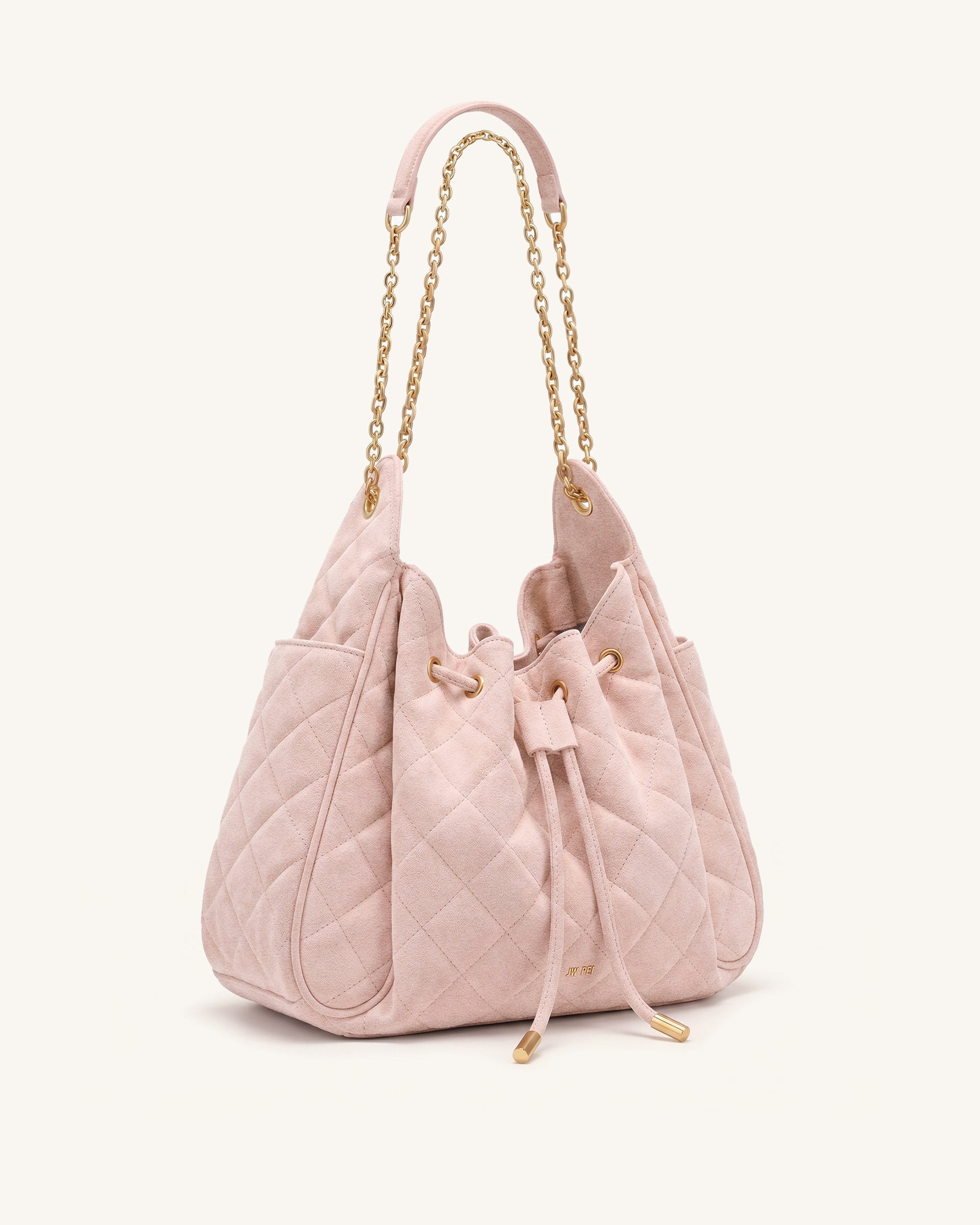 Rowan Faux Suede Quilted Chain Bucket Bag - Pink