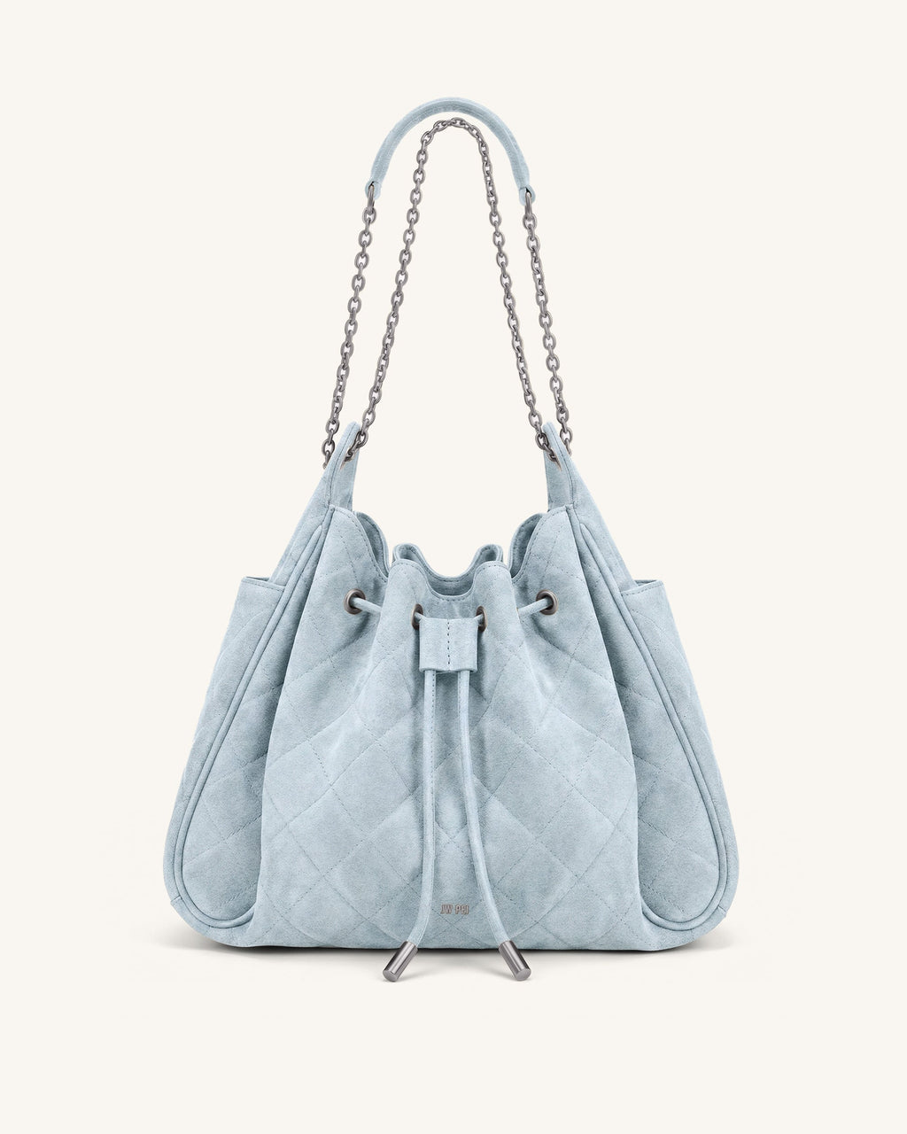 Rowan Faux Suede Quilted Chain Bucket Bag - Blue