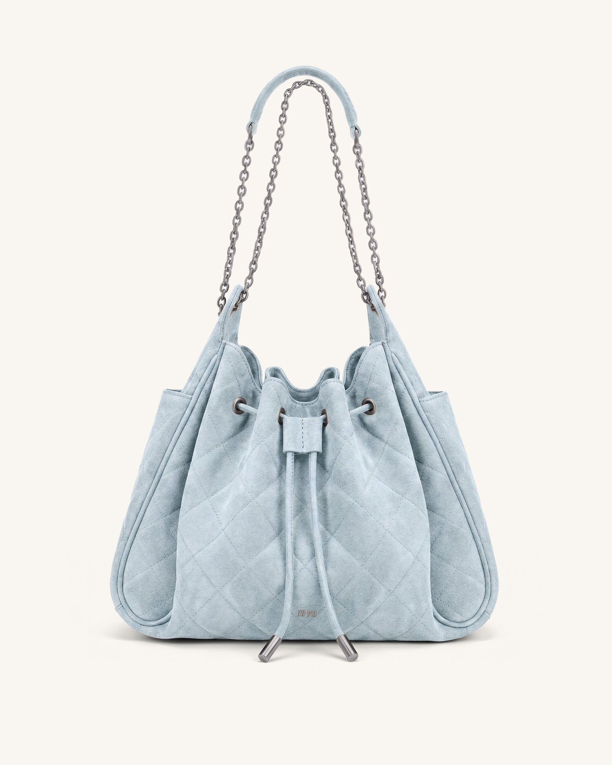 Rowan Faux Suede Quilted Chain Bucket Bag - Blue