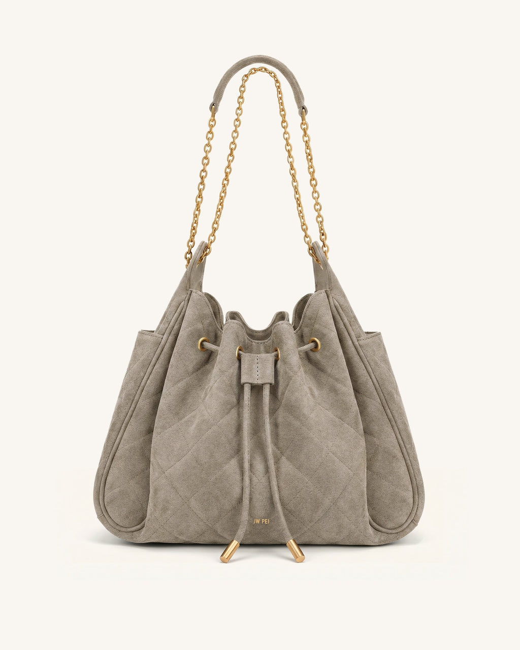 Rowan Faux Suede Quilted Chain Bucket Bag - Gray