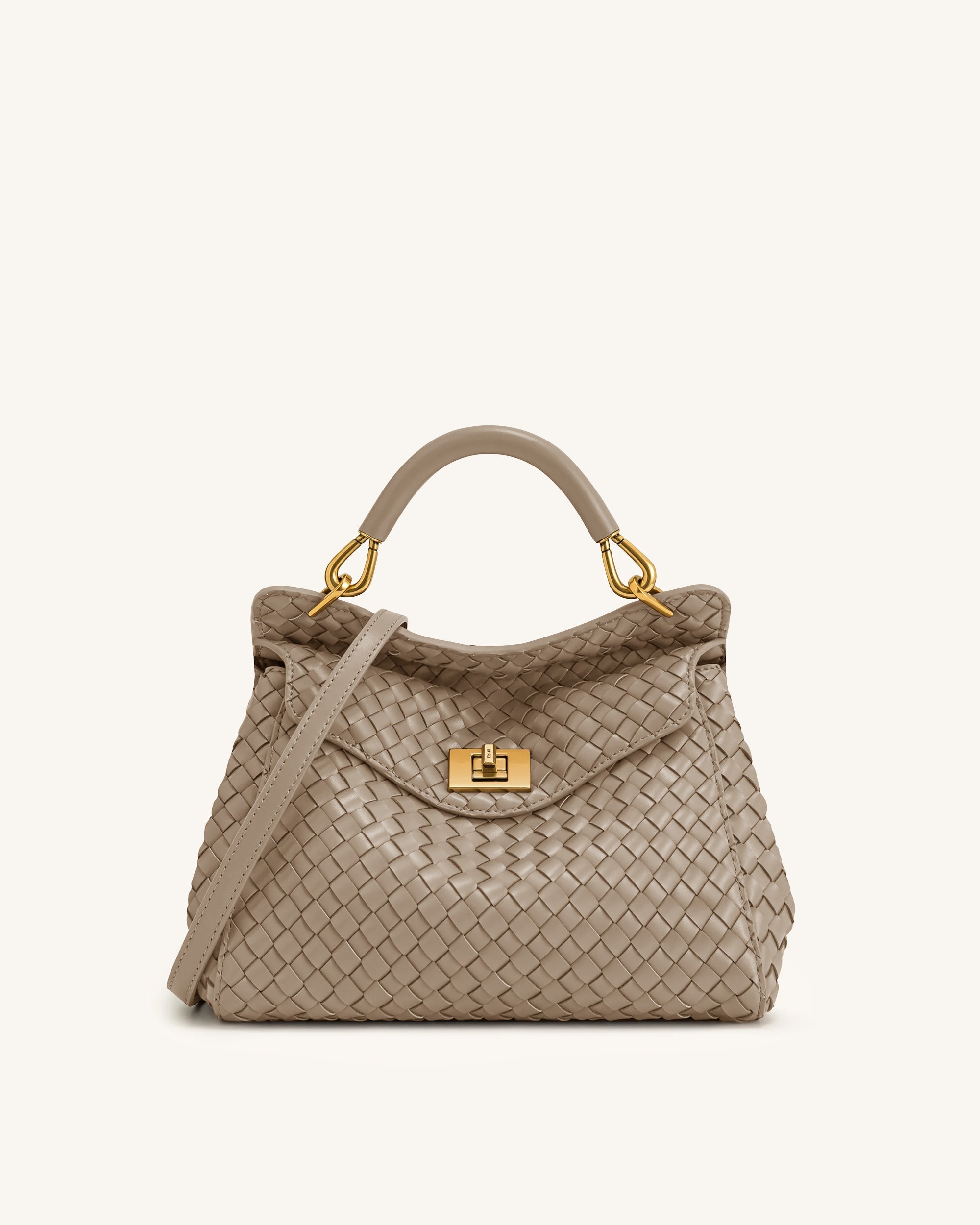 Lucia Classic Woven Top Handle Bag - Taupe