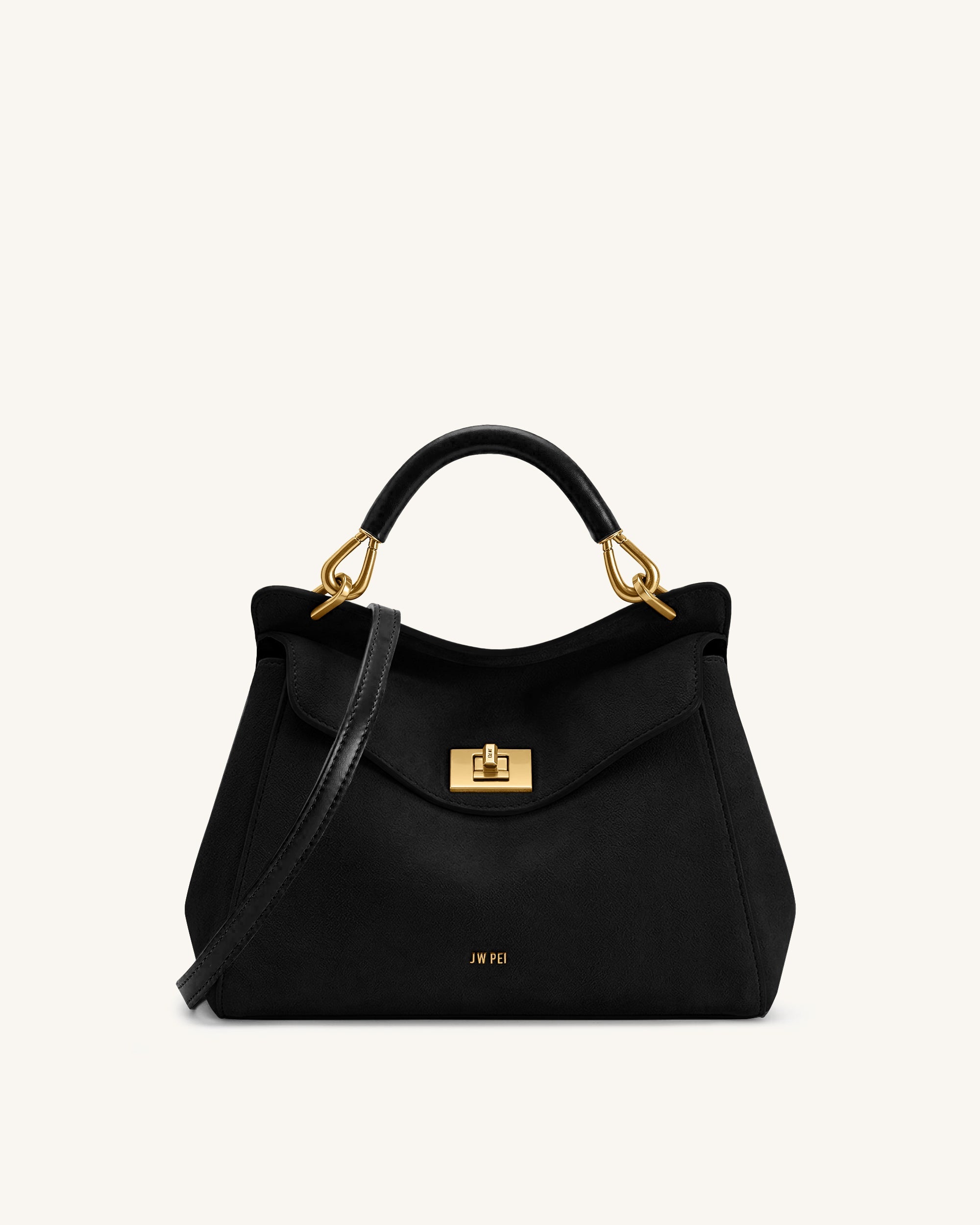 Lucia Classic Faux Suede Top Handle Bag - Black