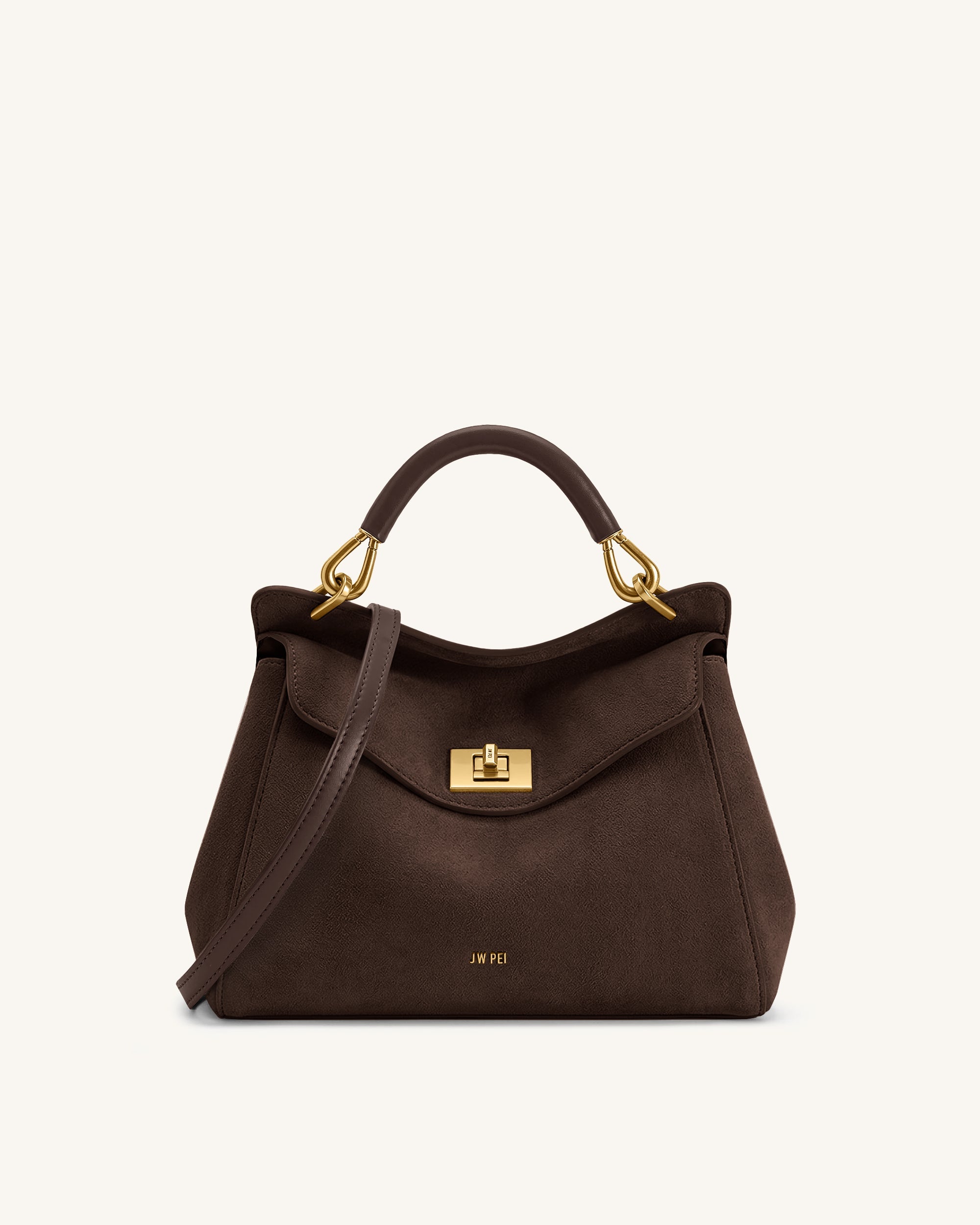Lucia Classic Faux Suede Top Handle Bag - Dark Brown