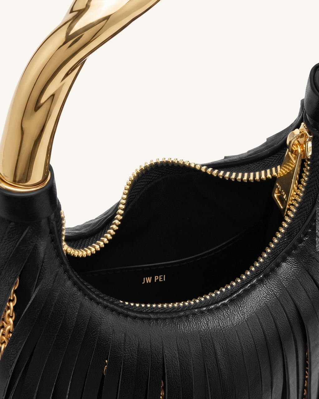 Chloe Metal Handle Fringe Top Handbag - Black