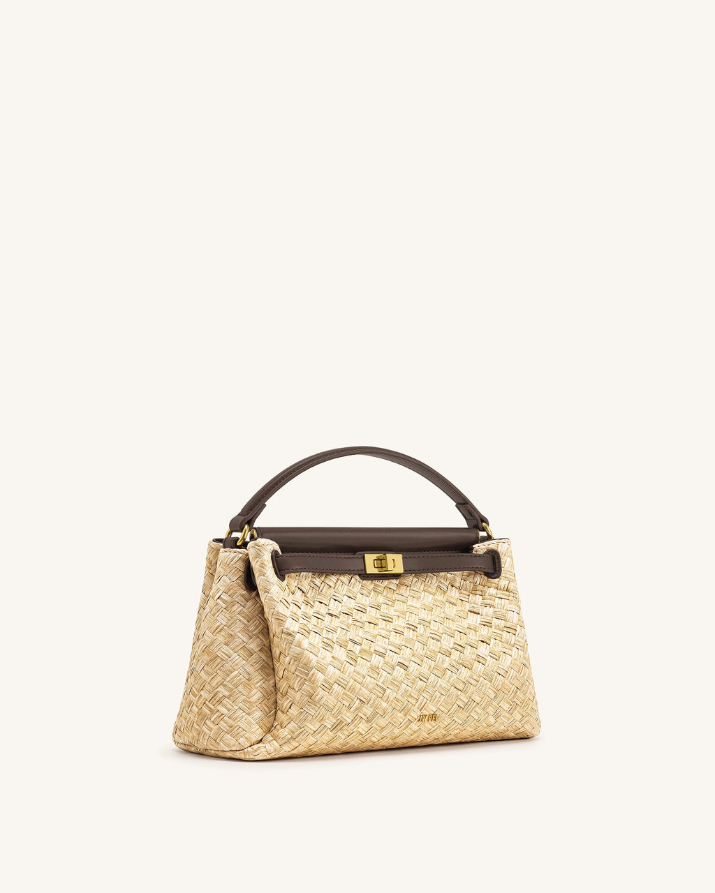 Carmen Faux Straw Top Handle Bag - Brown