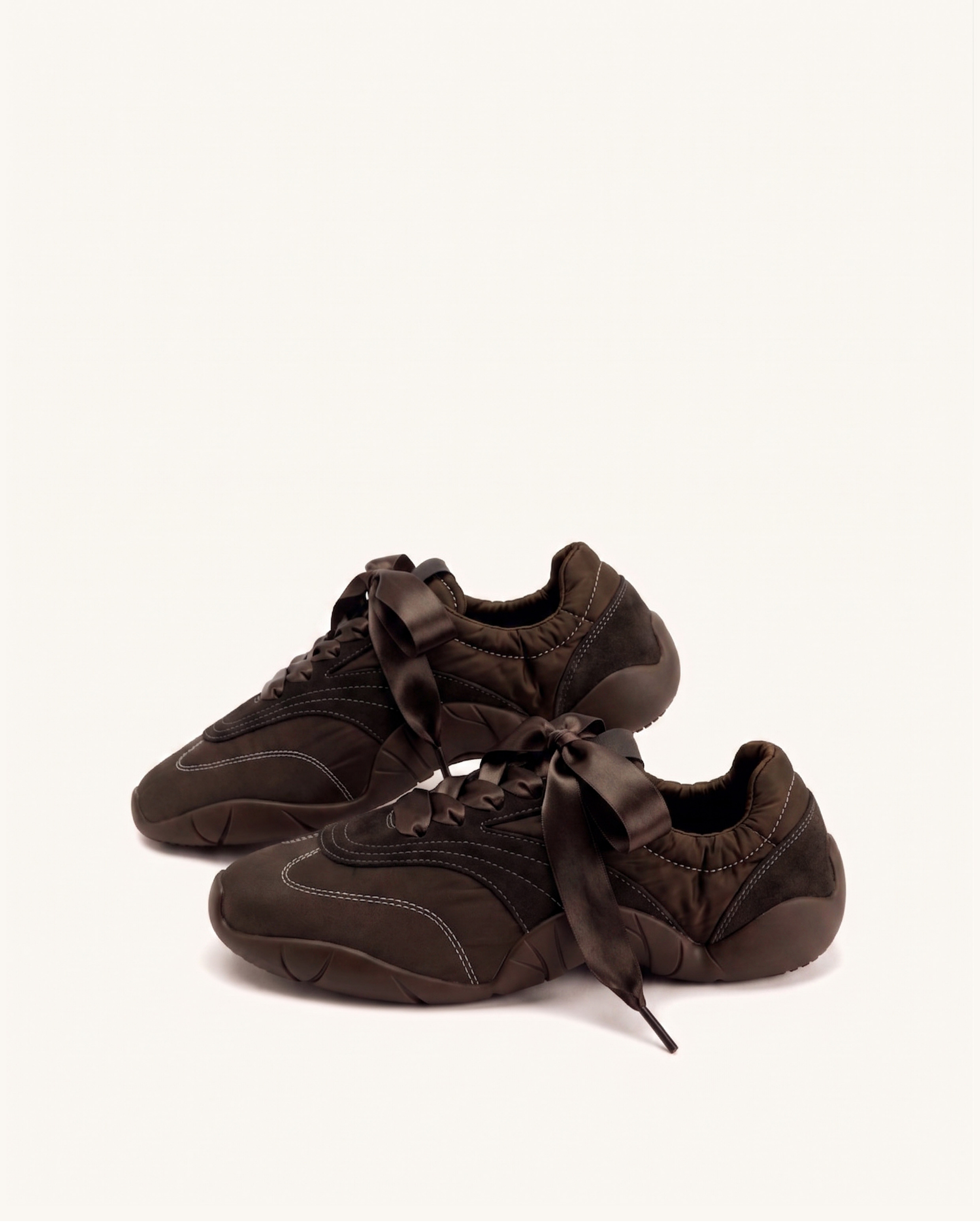 Flavia Ribbon Lace Ballerina Sneakers - Dark Brown