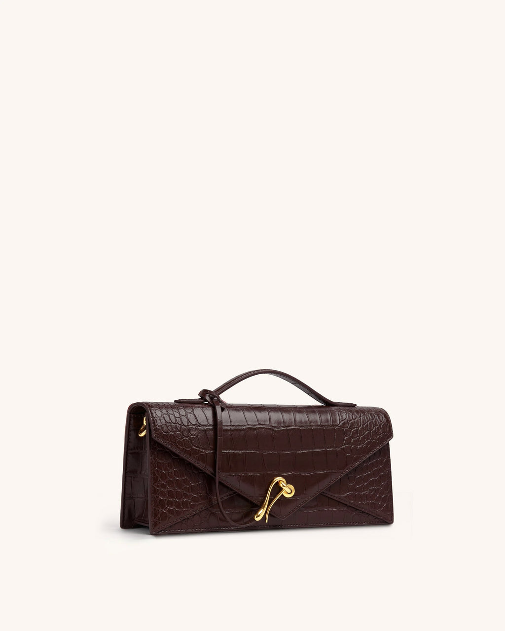 Celeste Envelope Top Handle Bag - Dark Brown Croc