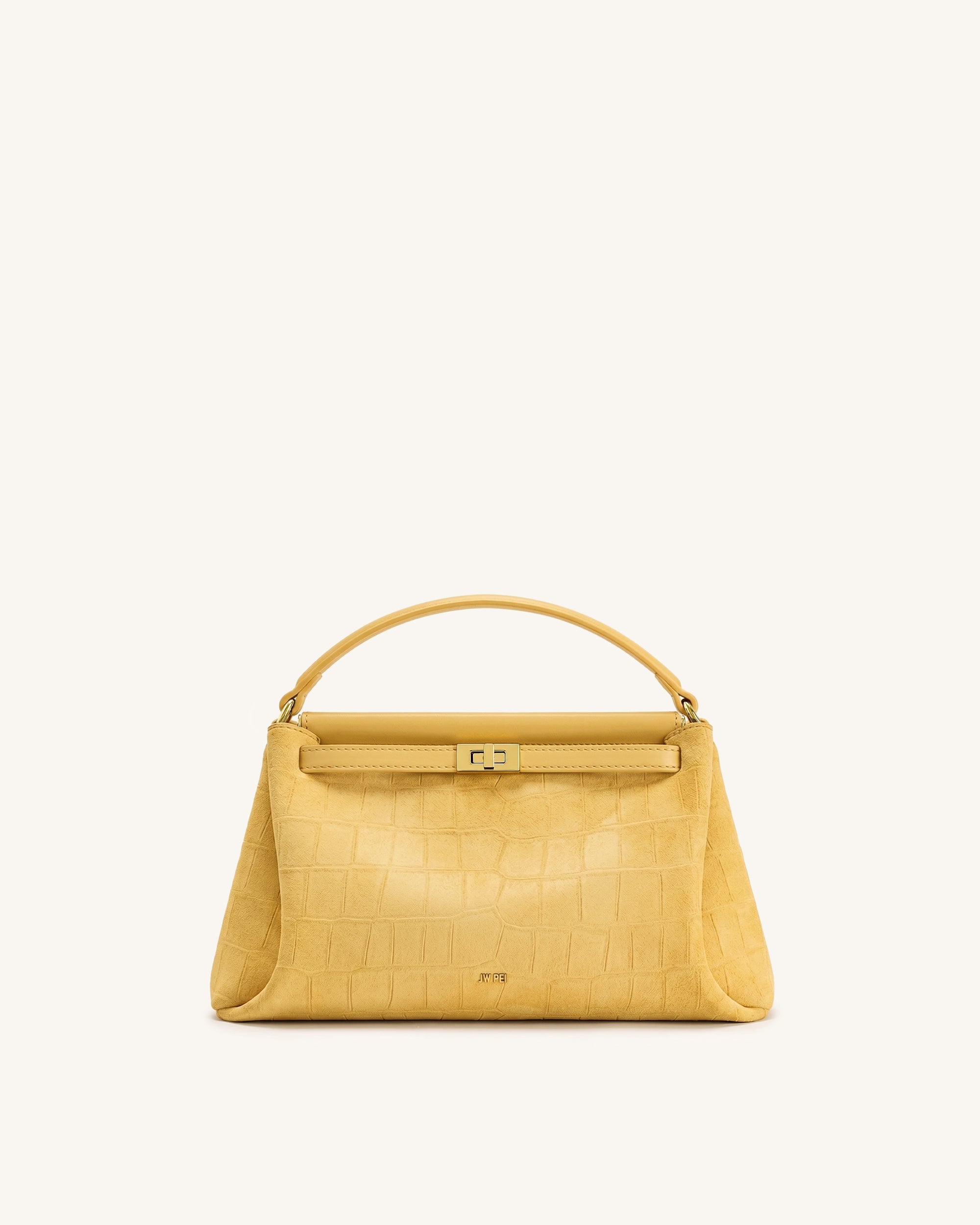 Carmen Faux Suede Croc-Embossed Top Handle Bag - Yellow