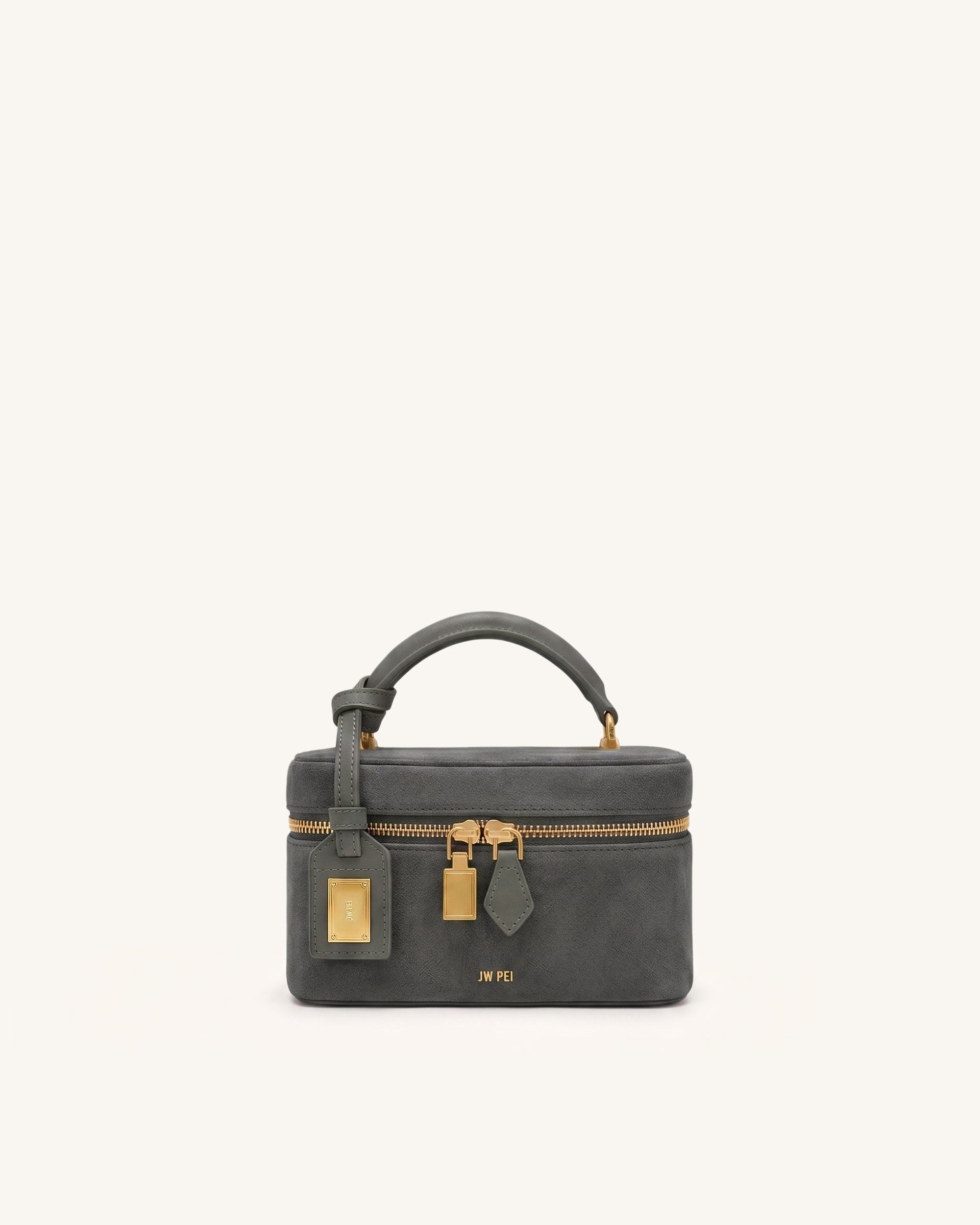 Cleo Faux Suede Box Shape Top Handle Bag - Dark Gray