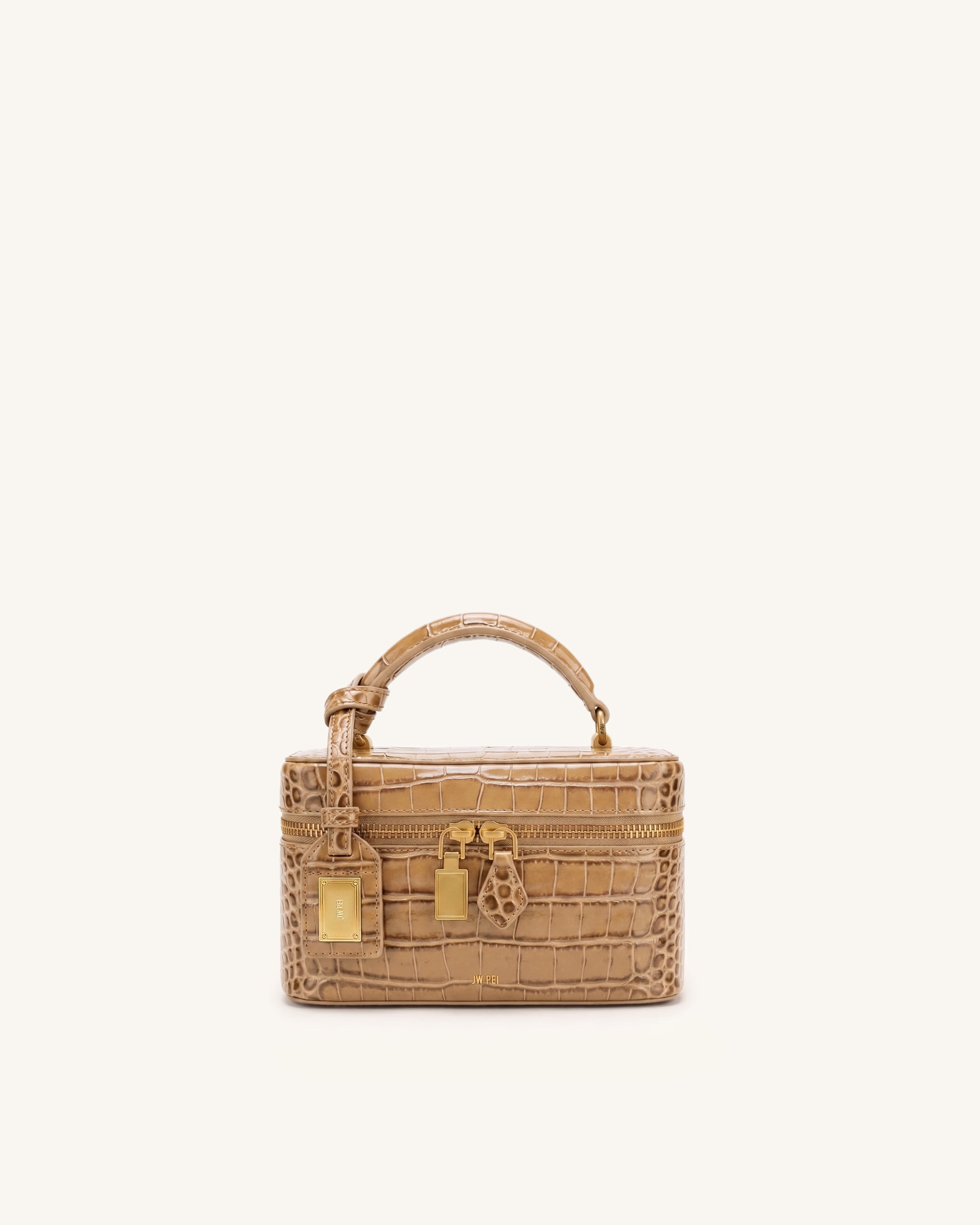 Cleo Box Shape Top Handle Bag - Brown Croc