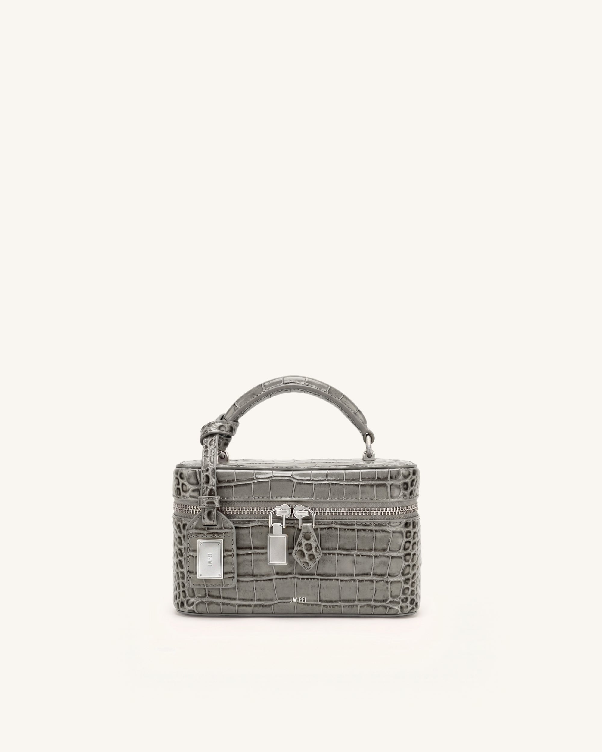 Cleo Box Shape Top Handle Bag - Grey Croc