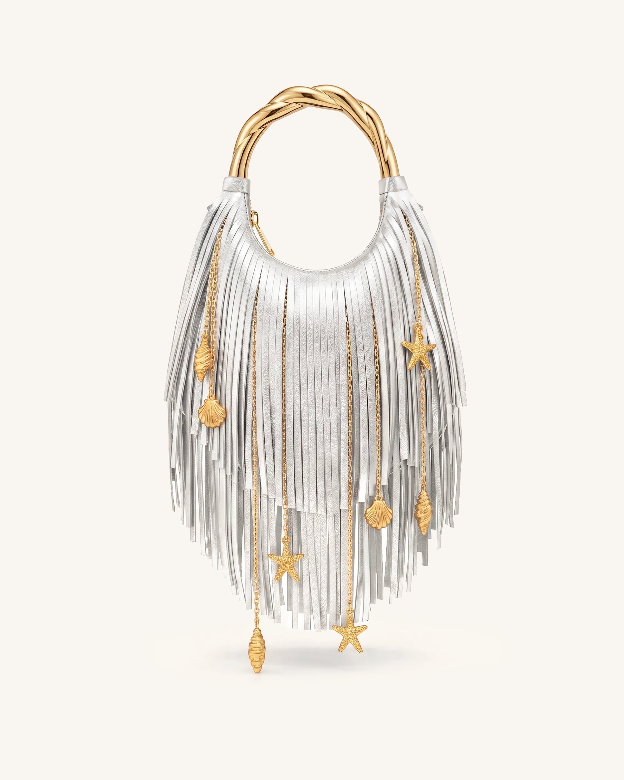 Chloe Metal Handle Fringe Top Handbag - Silver