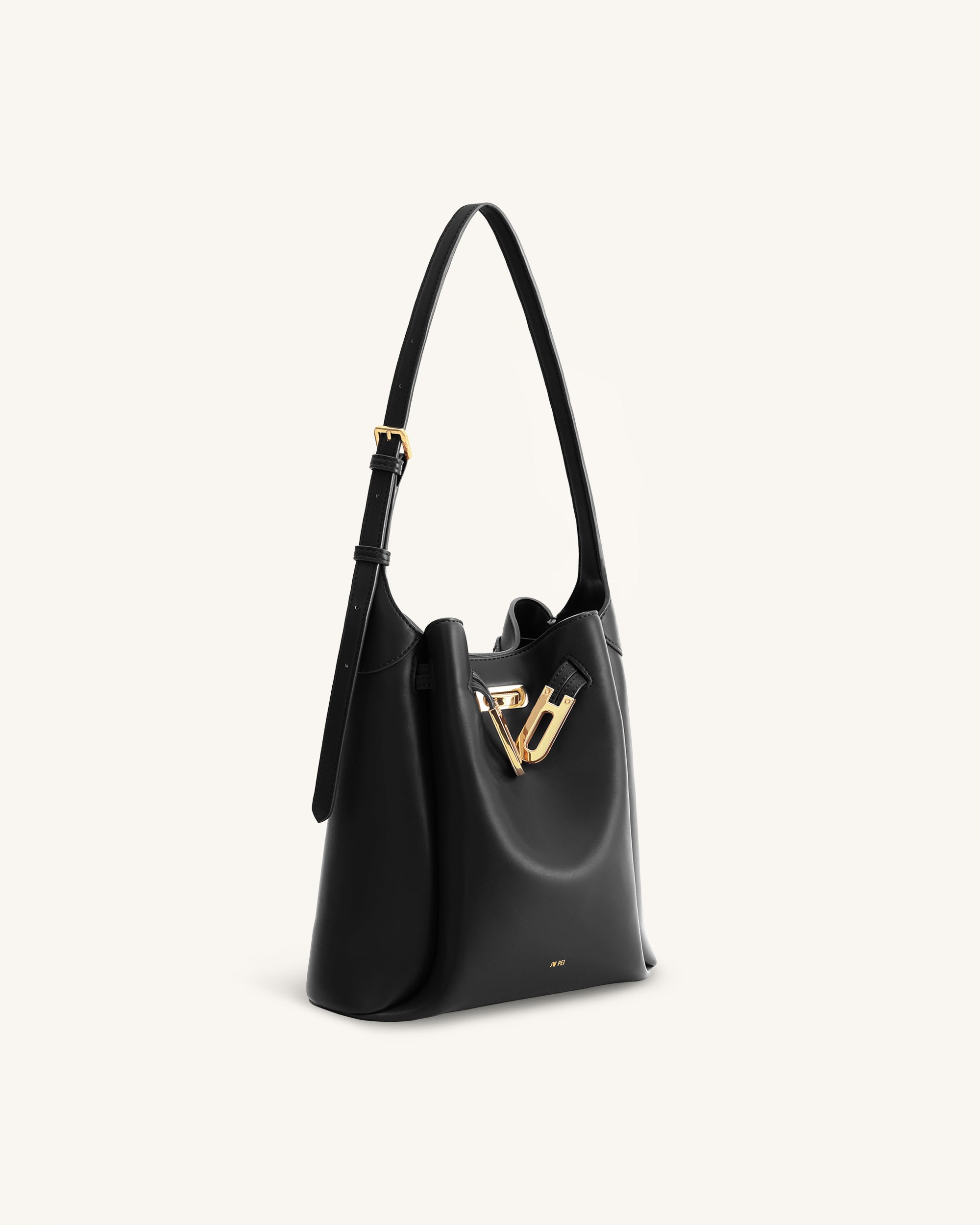 Charlene Double Buckle Hobo Bag - Black