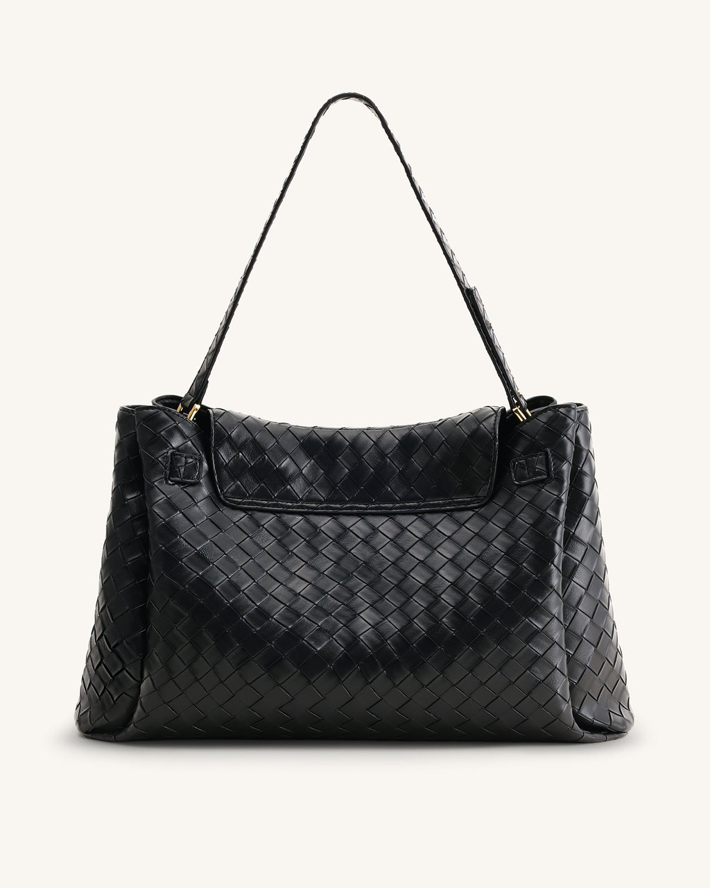 Rhea Large Woven Textured Shoulder Bag - Black