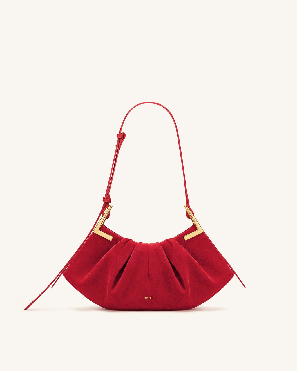 Amelia Faux Suede Pleated Shoulder Bag - Red
