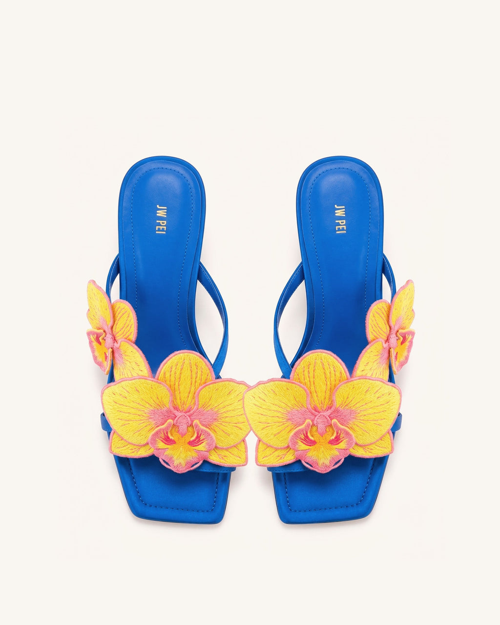 Serena Orchid Embroidered Toe Ring Heeled Sandals - Royal Blue