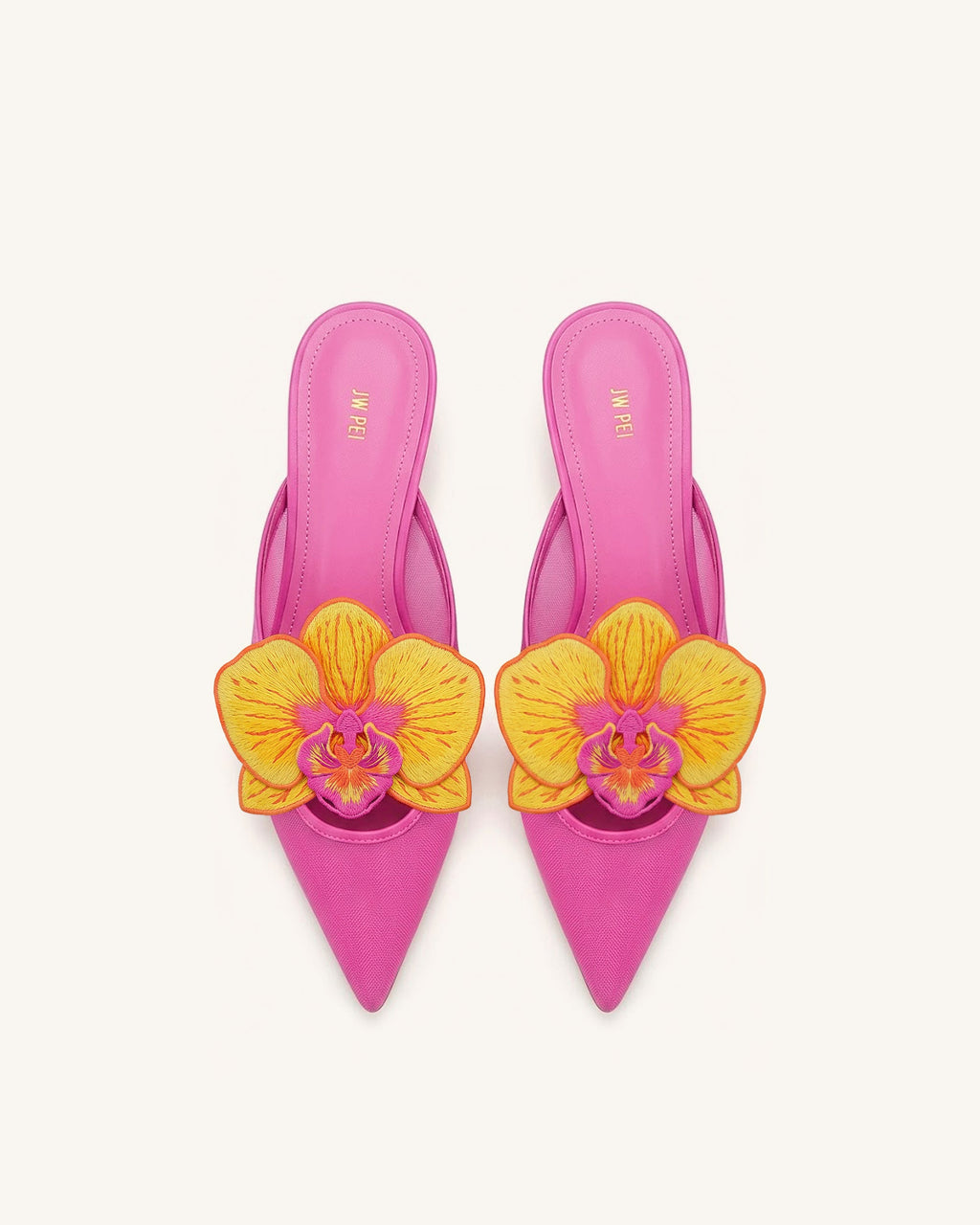 Helena Embroidery Decoration Pierced Mules - Rose Red
