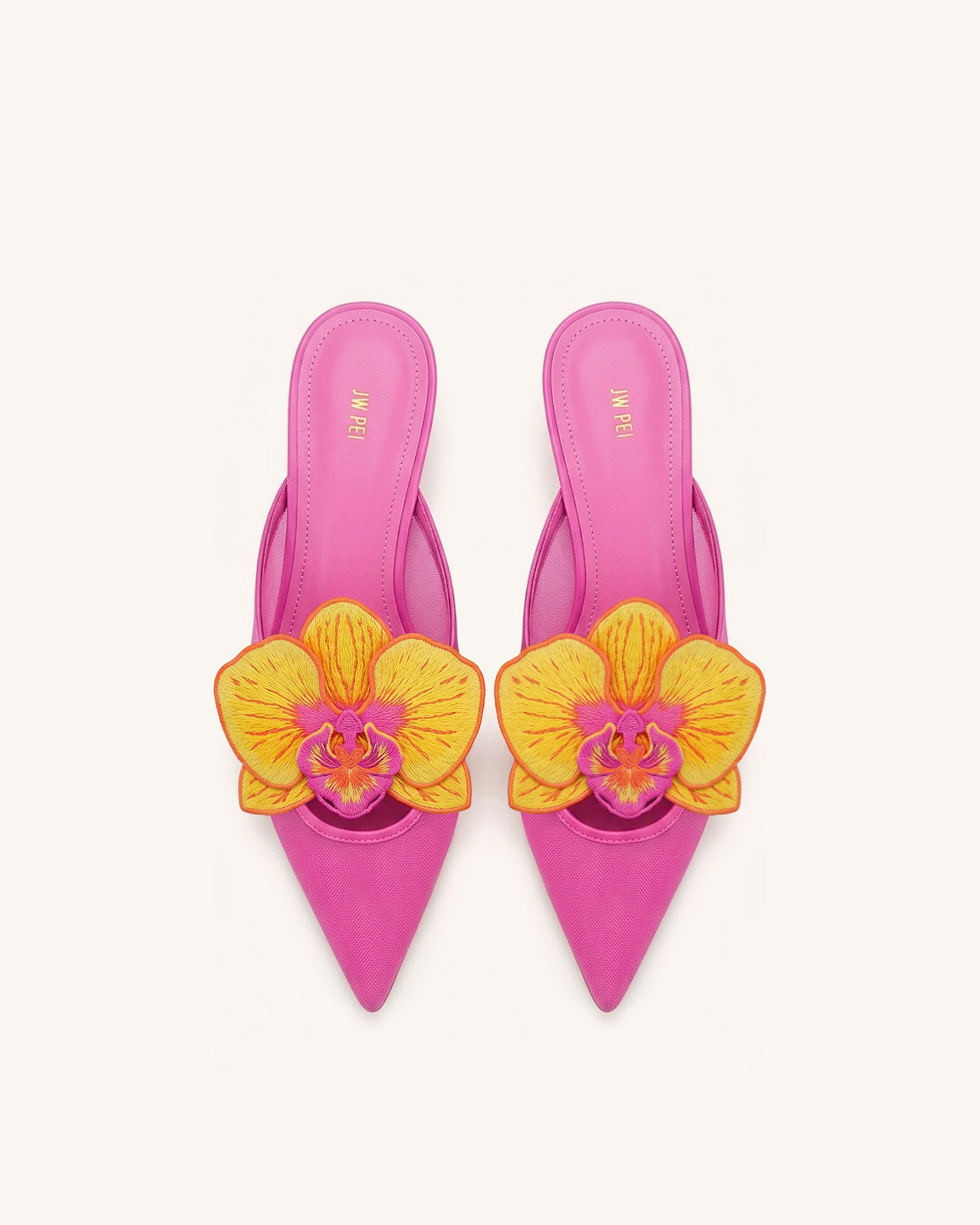 Helena Embroidery Decoration Pierced Mules - Rose Red