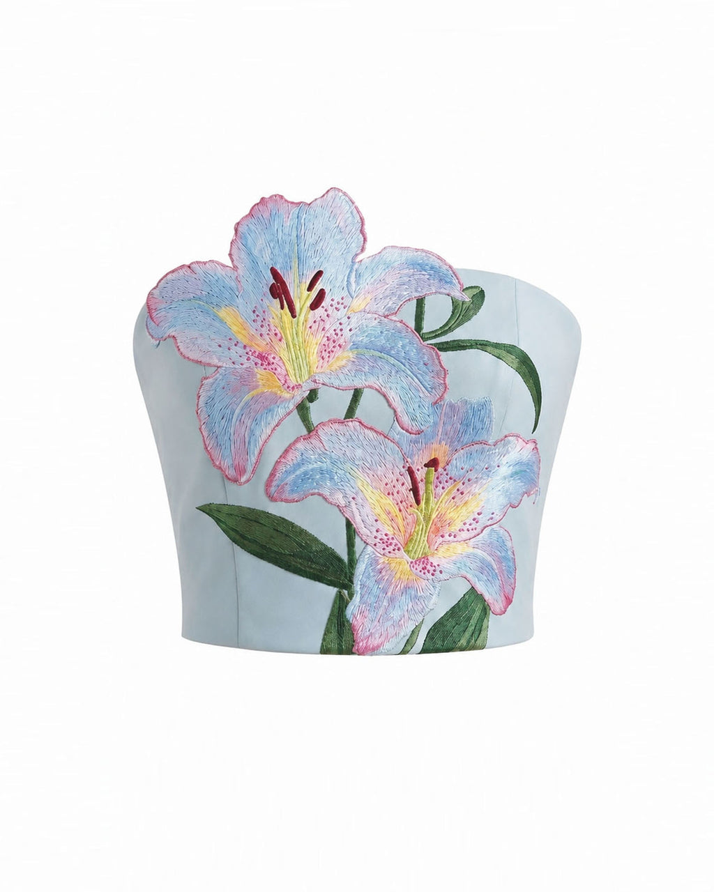 Lily Floral Embroidered Strapless Corset Top - Light Blue