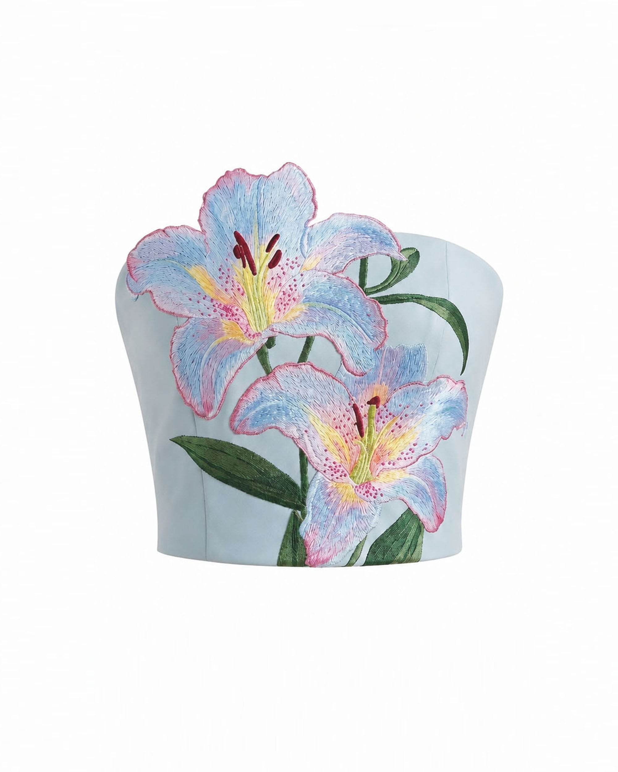 Lily Floral Embroidered Strapless Corset Top - Light Blue