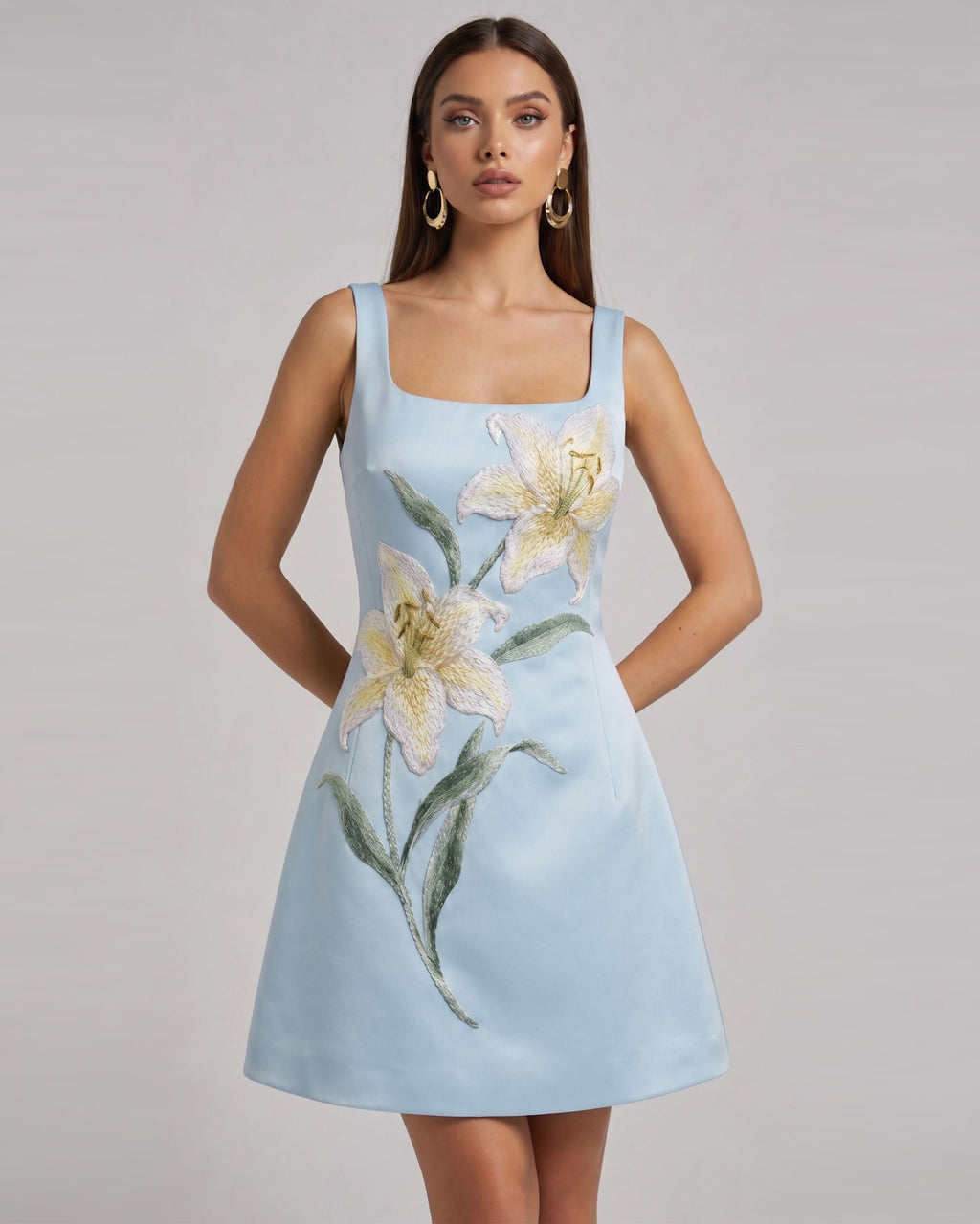Lily Floral Print Sleeveless A-Line Mini Dress - Light Blue