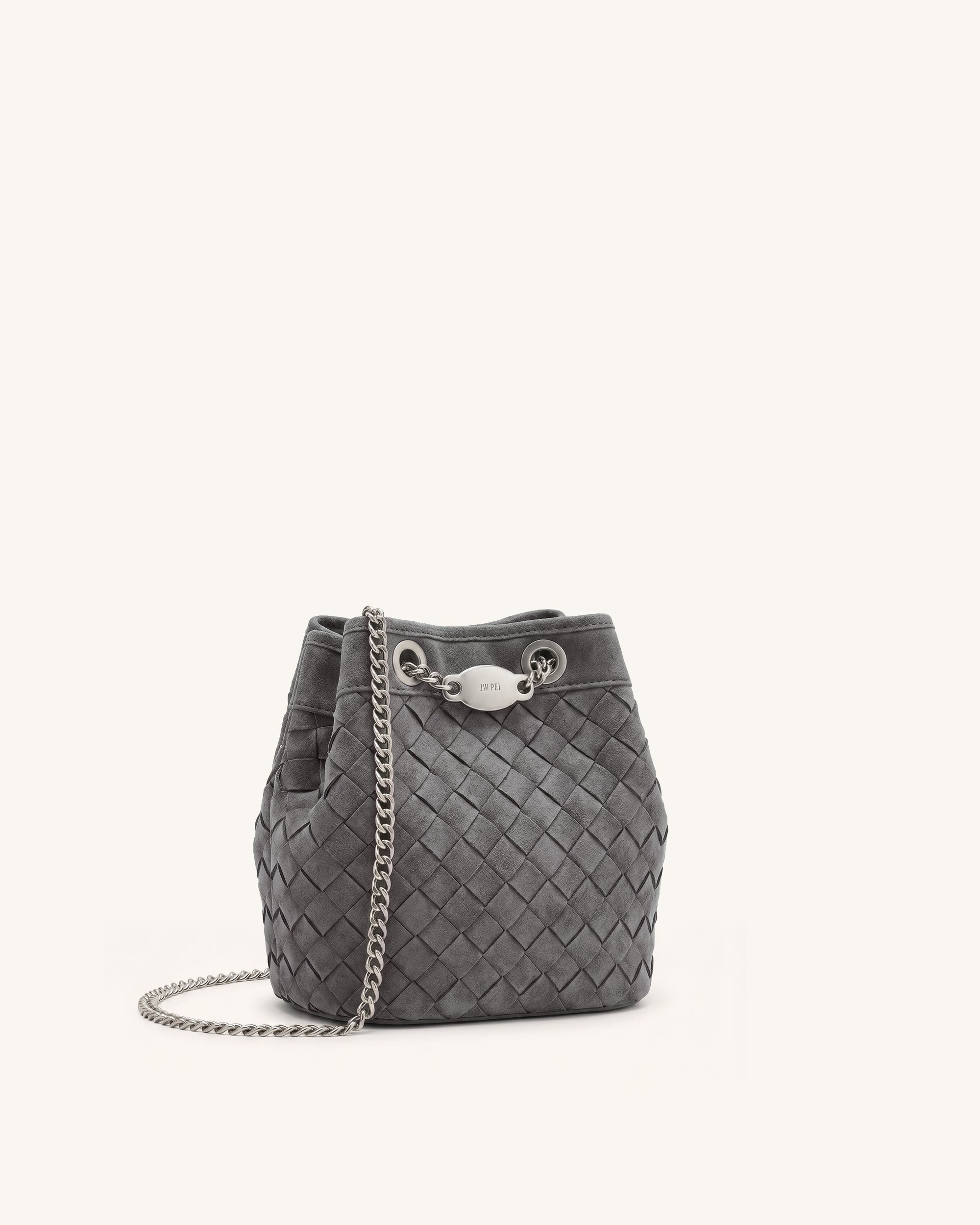 Yara Faux Suede Hand-Woven Bucket Bag - Dark Grey
