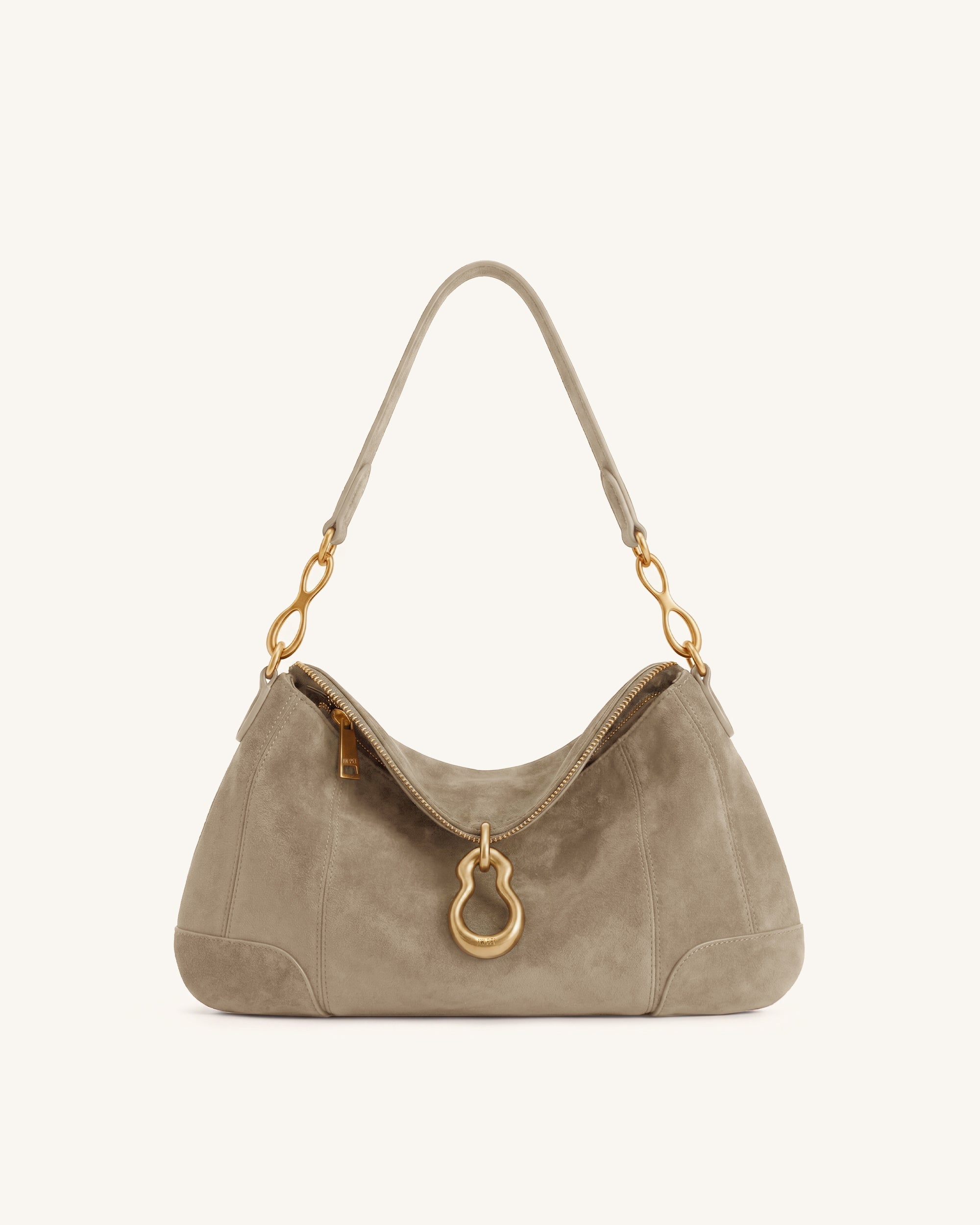 Jayla Faux Suede Metal Pendant Embellished Shoulder Bag - Grey