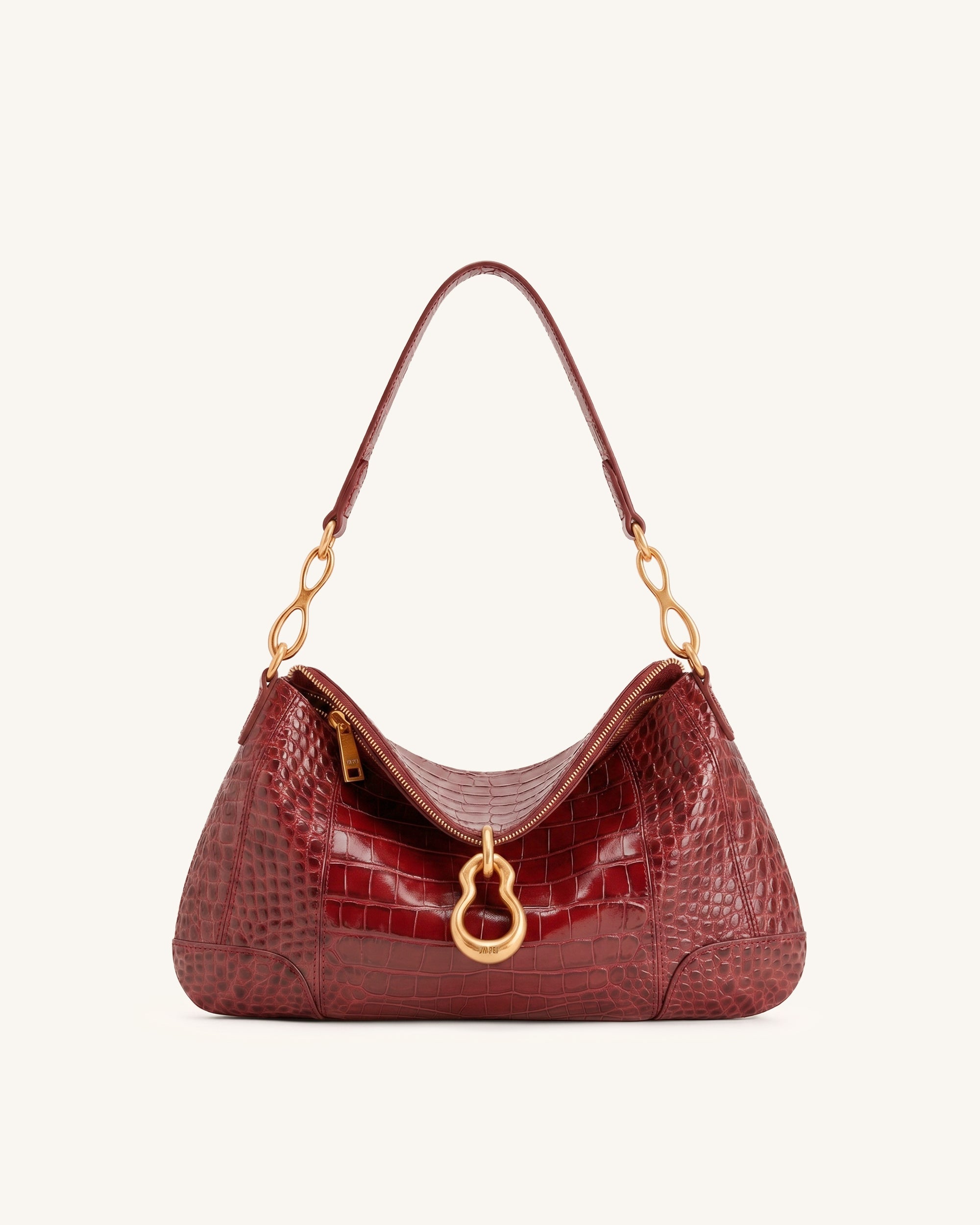 Jayla Metal Pendant Embellished Shoulder Bag - Red Croc