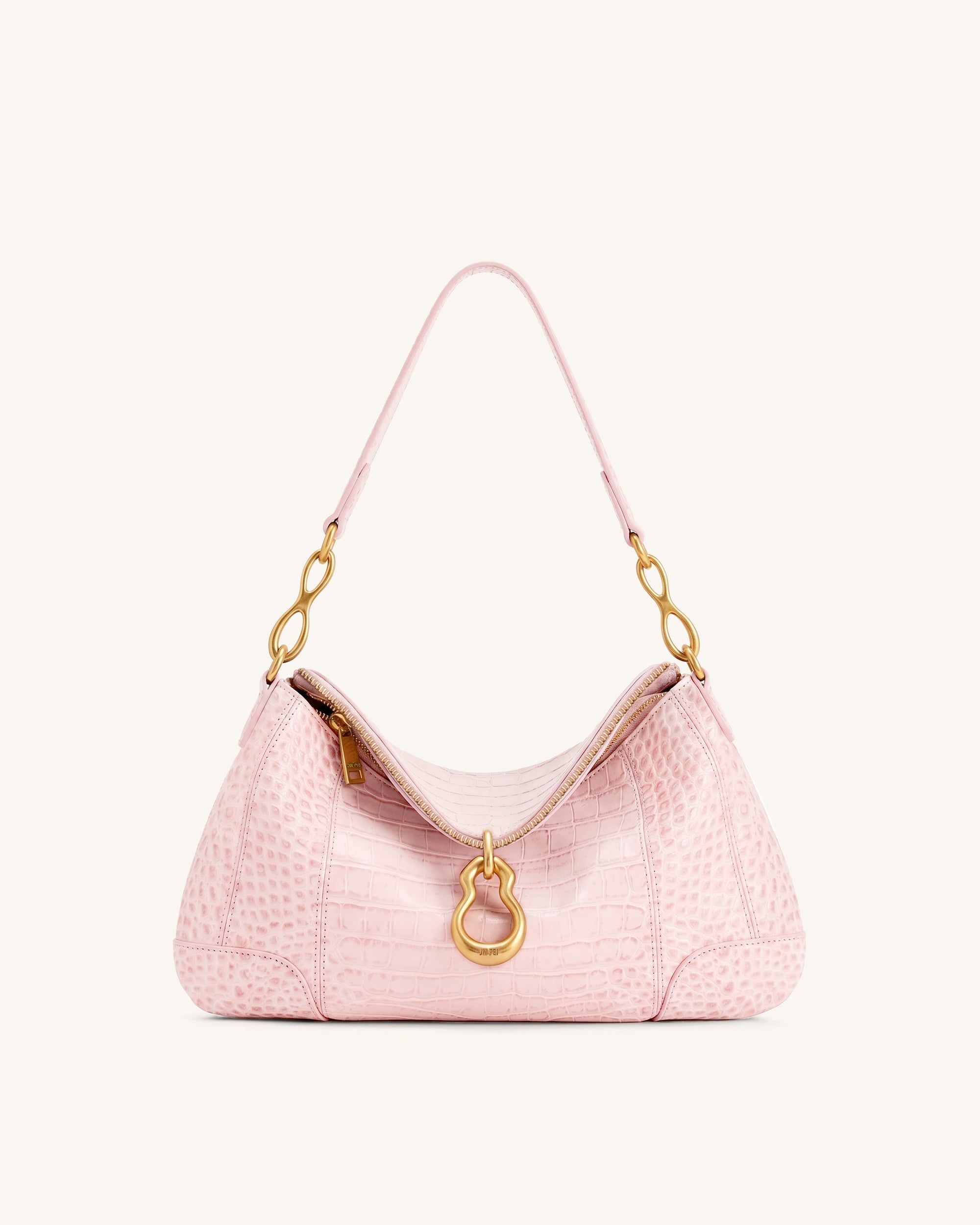 Jayla Metal Pendant Embellished Shoulder Bag - Pink Croc