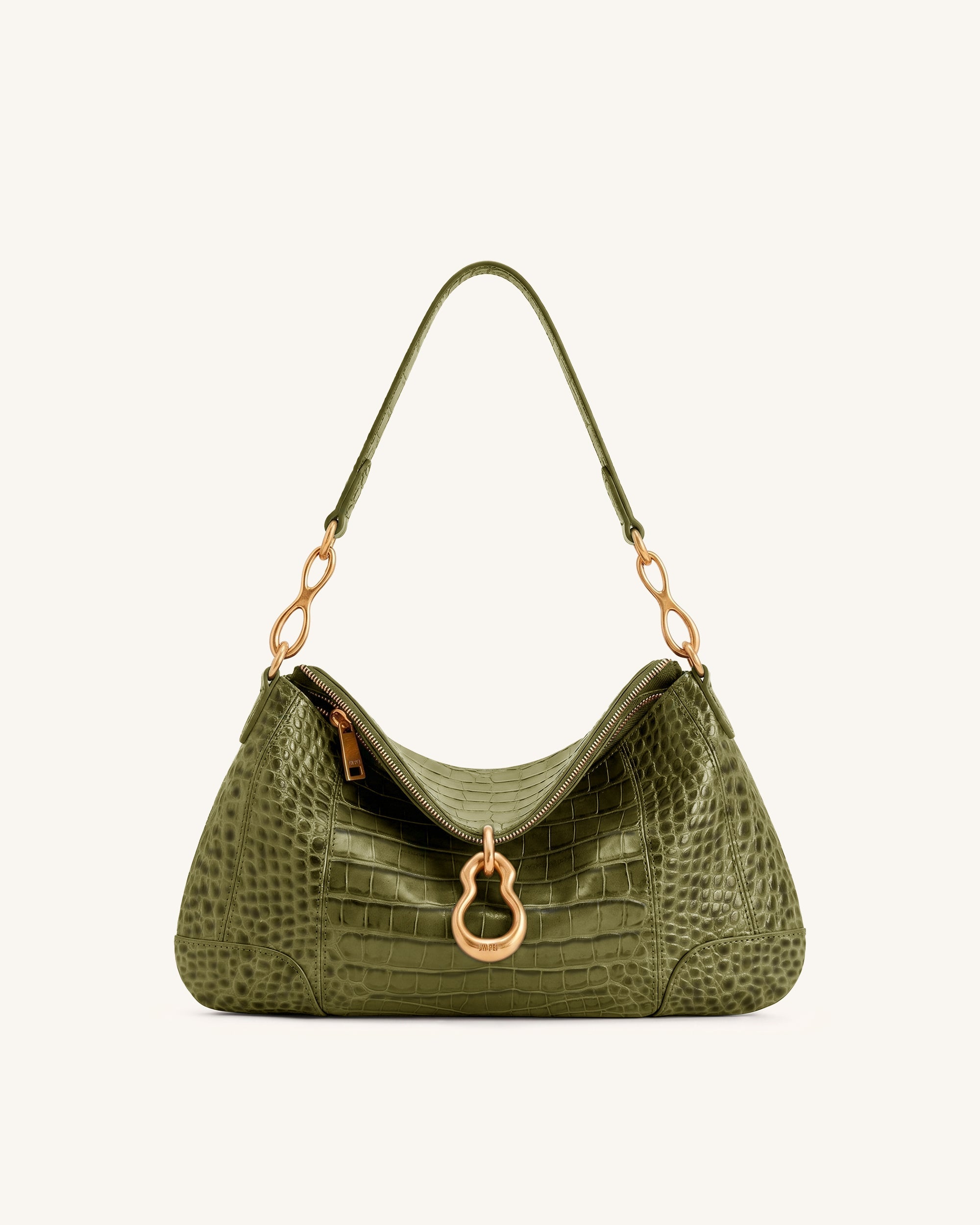Jayla Metal Pendant Embellished Shoulder Bag - Green Croc