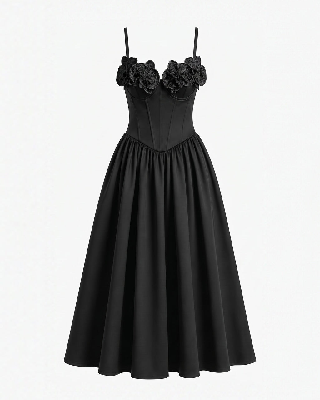 Orchid Embroidered Appliqué Corset Maxi Dress - Black