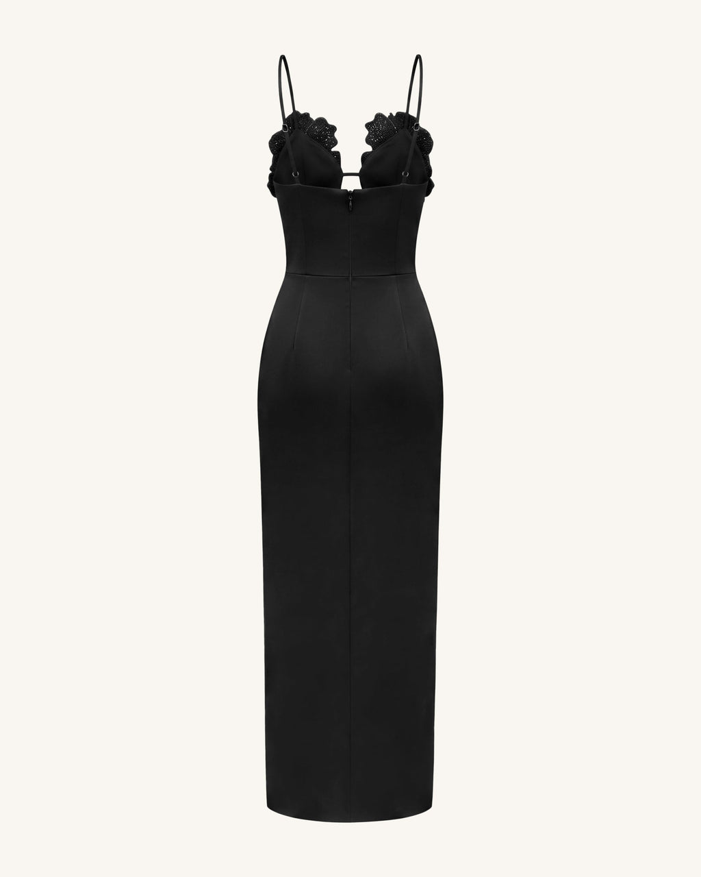 3D Floral Strappy Maxi Dress - Black