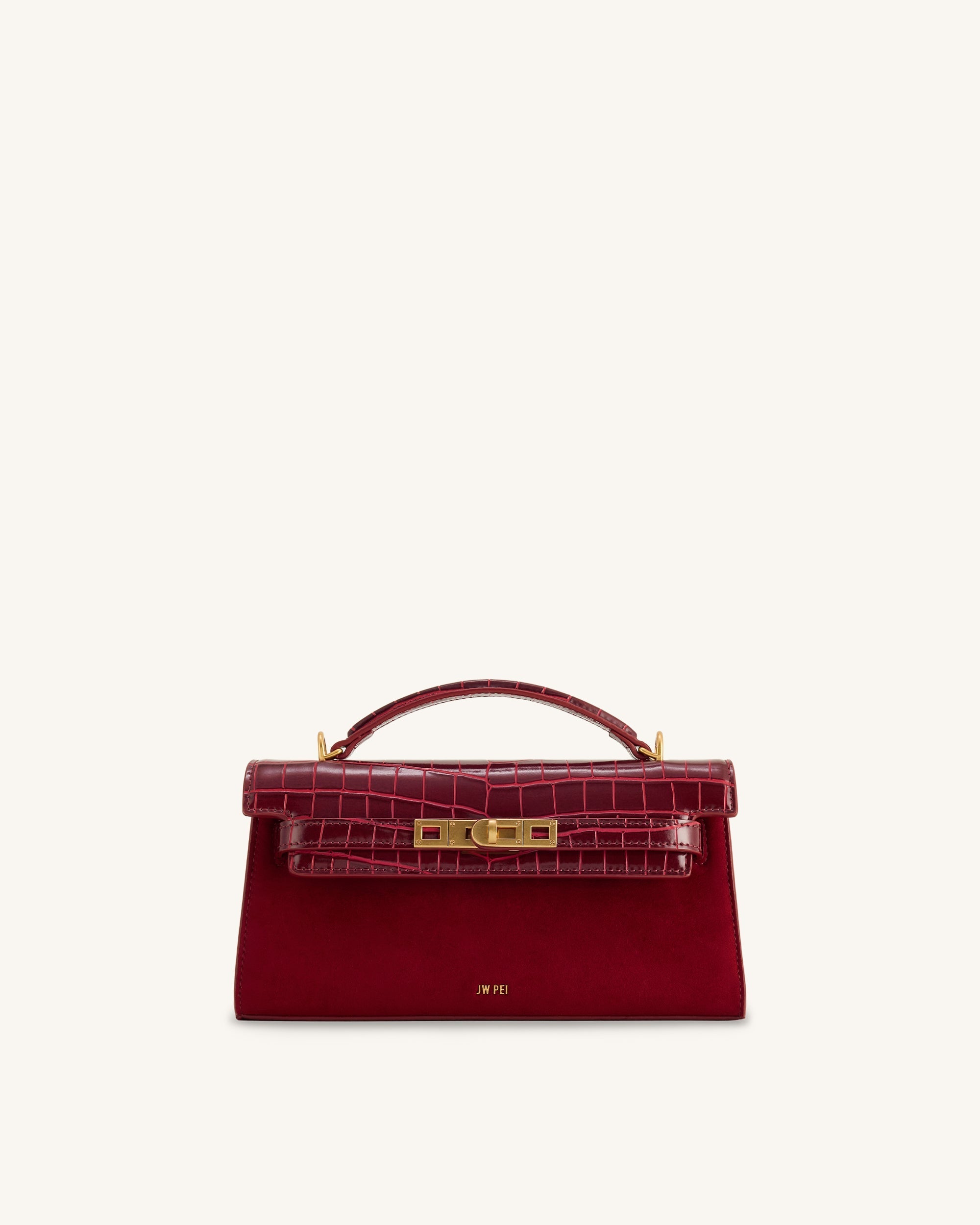 Noor Faux Suede Top Handle Bag - Red