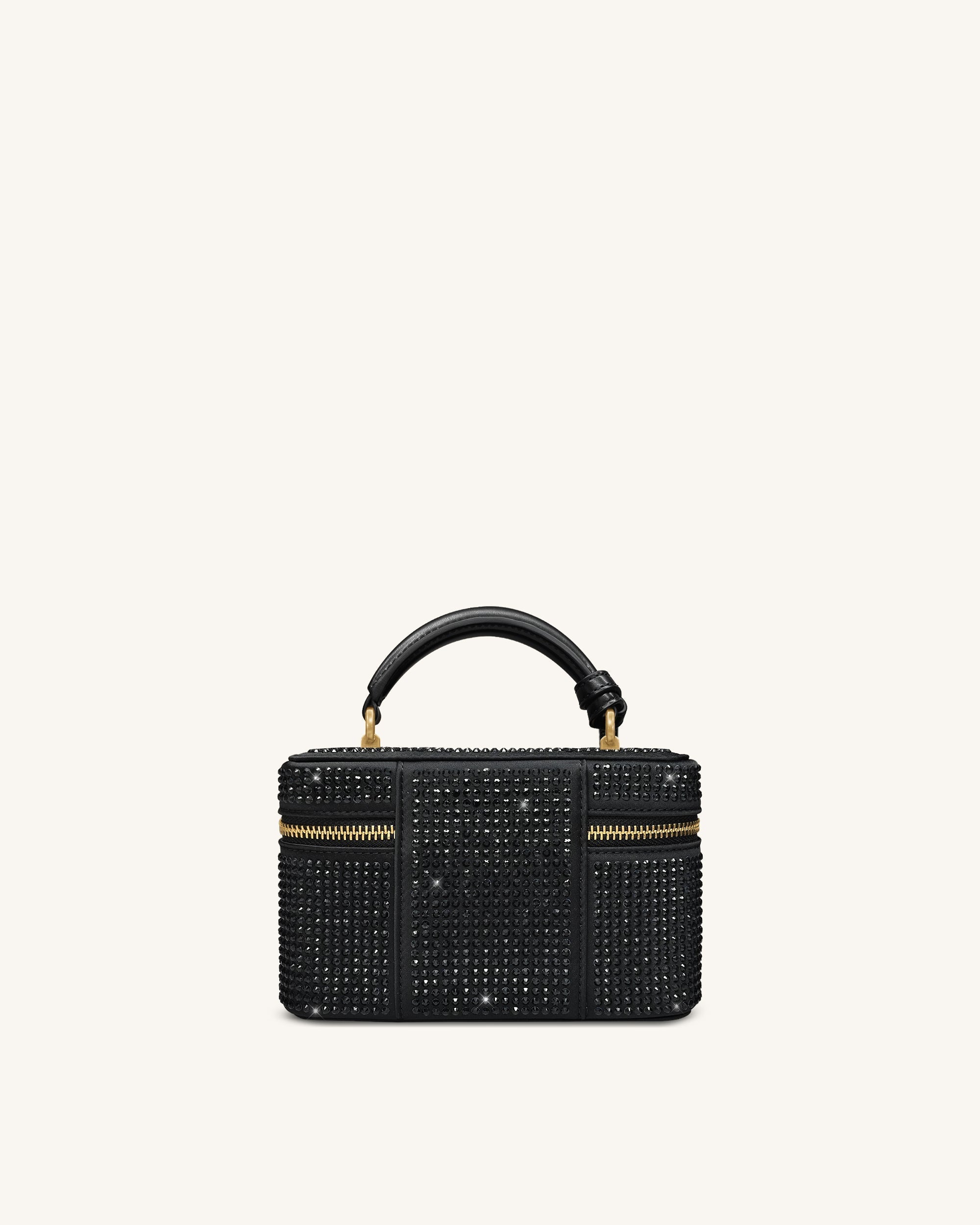 Cleo Artificial Crystal Box Shape Top Handle Bag - Black