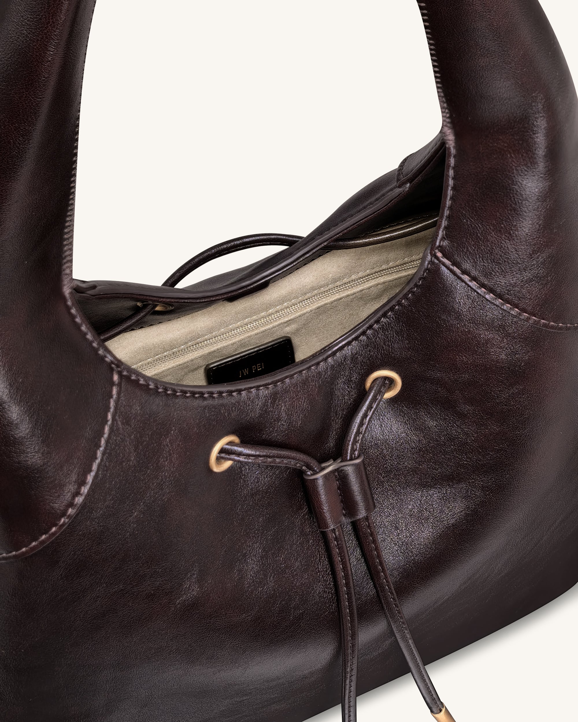 Celandra Drawstring Hobo Bag - Dark Brown